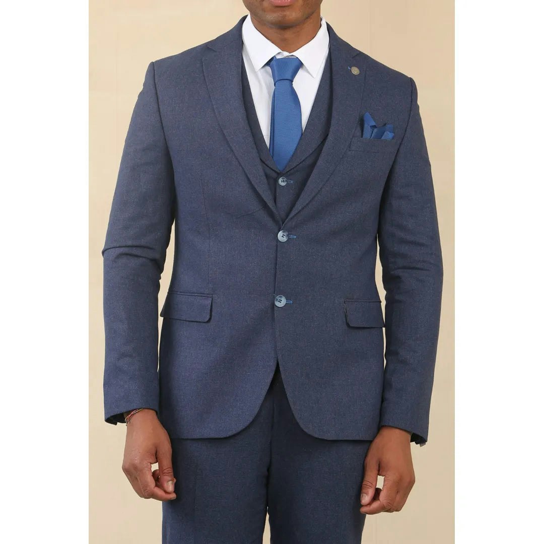 Truclothing Men's Tp-24 - Navy 3 Piece Linen Summer Wedding Suit - 42" Jacket 36" Trousers