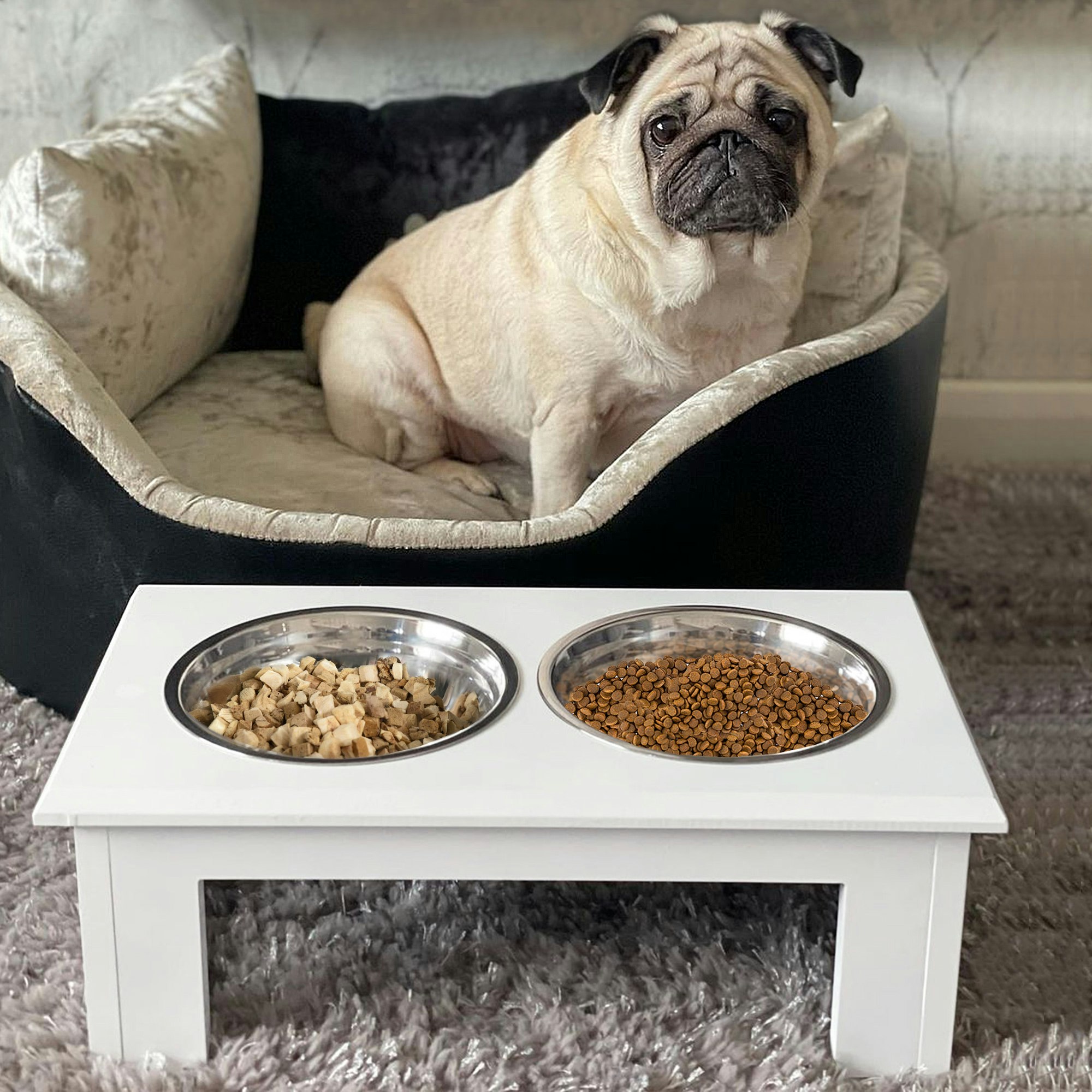 Pawhut White Raised Dog Bowls Pet Feeder Raised Elevated Stainless Steel Food