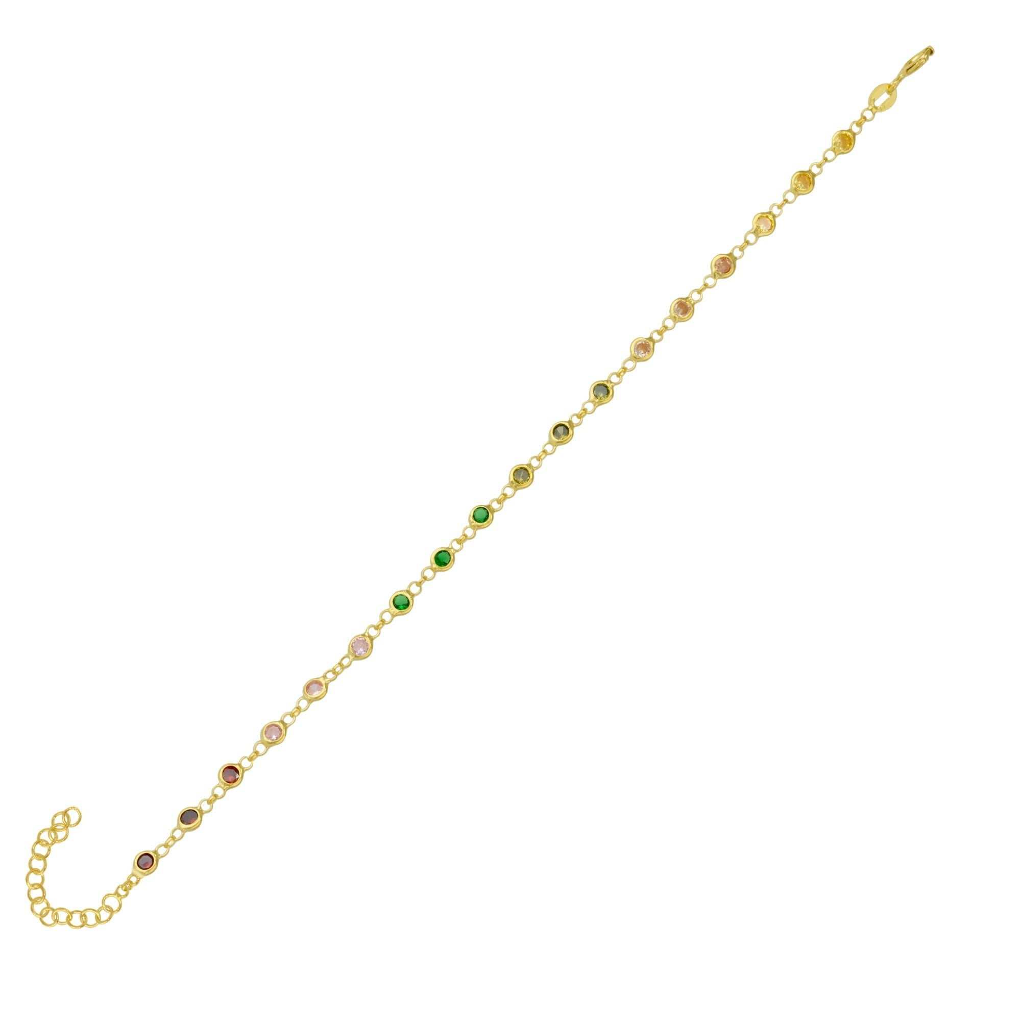 Spero London Silver/Gold Colourful Rainbow Jewelled Sterling Chain Bracelet