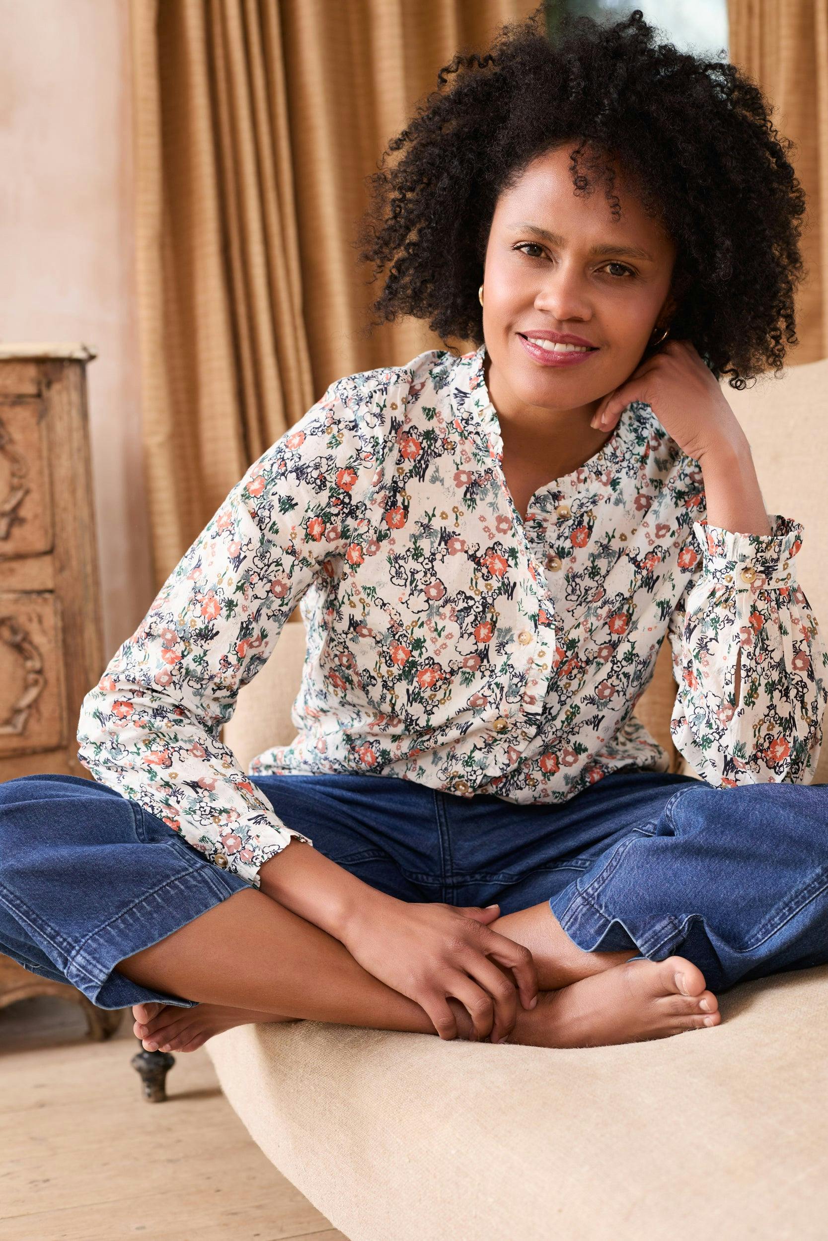 Lily & Me Rachel Organic Cotton Frill Blouse Ecru - 16 - Ecru