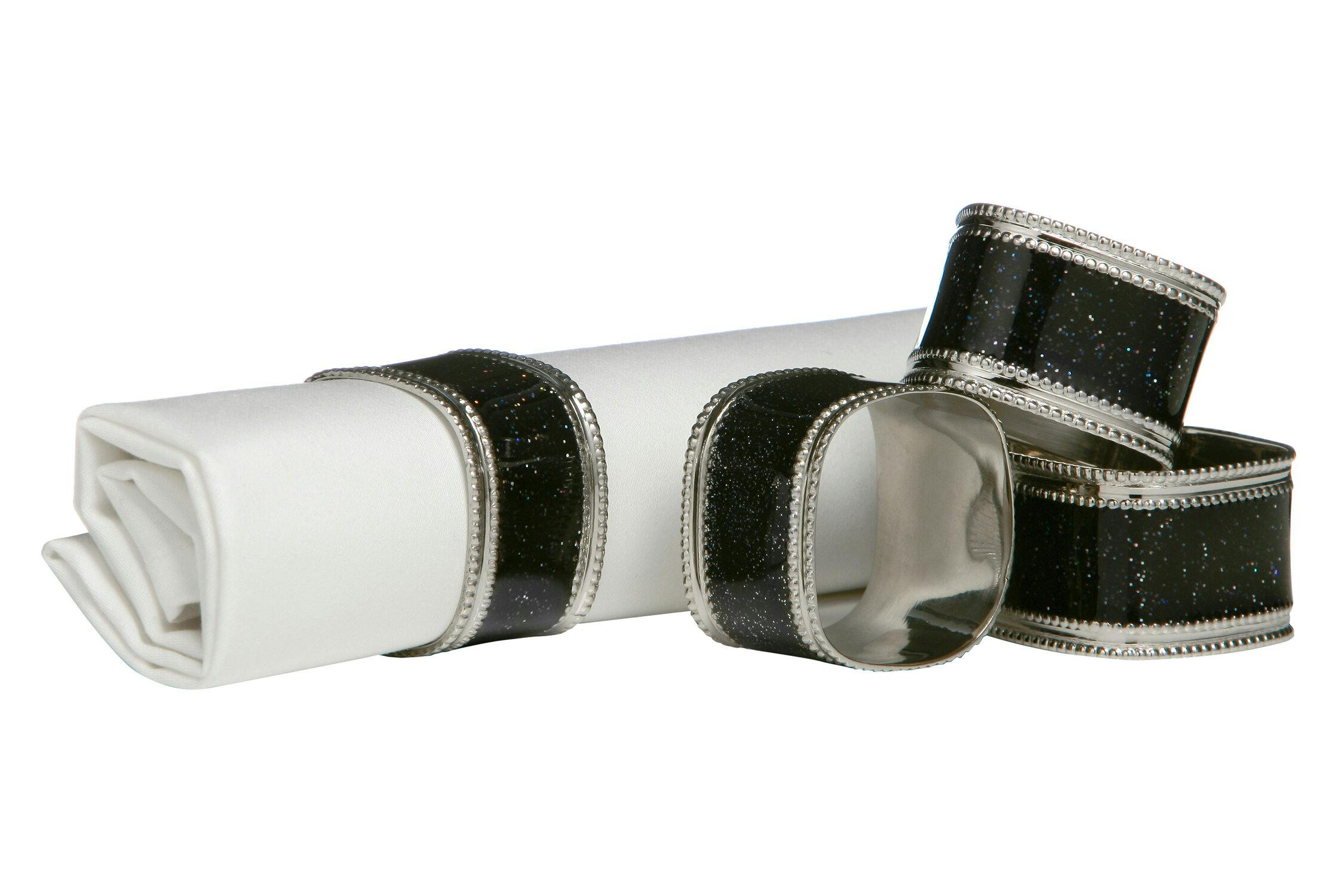 Rackhams Black Set Of Four Glitter Napkin Rings