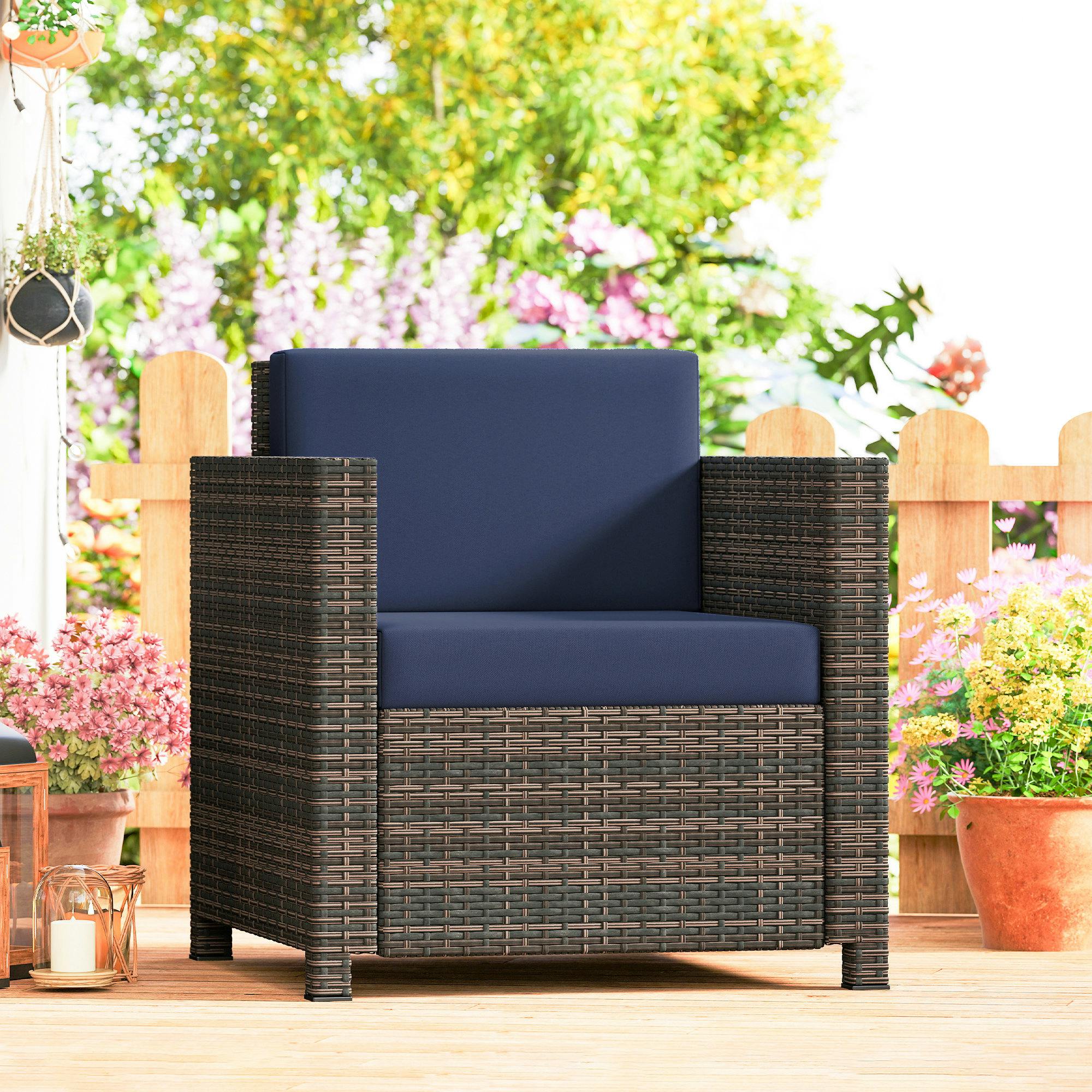 Rackhams Rattan Garden Armchair, Cushioned Single Rattan Chair - Rattan Garden Chair - 1 - Steel, Pe Rattan, Polyester