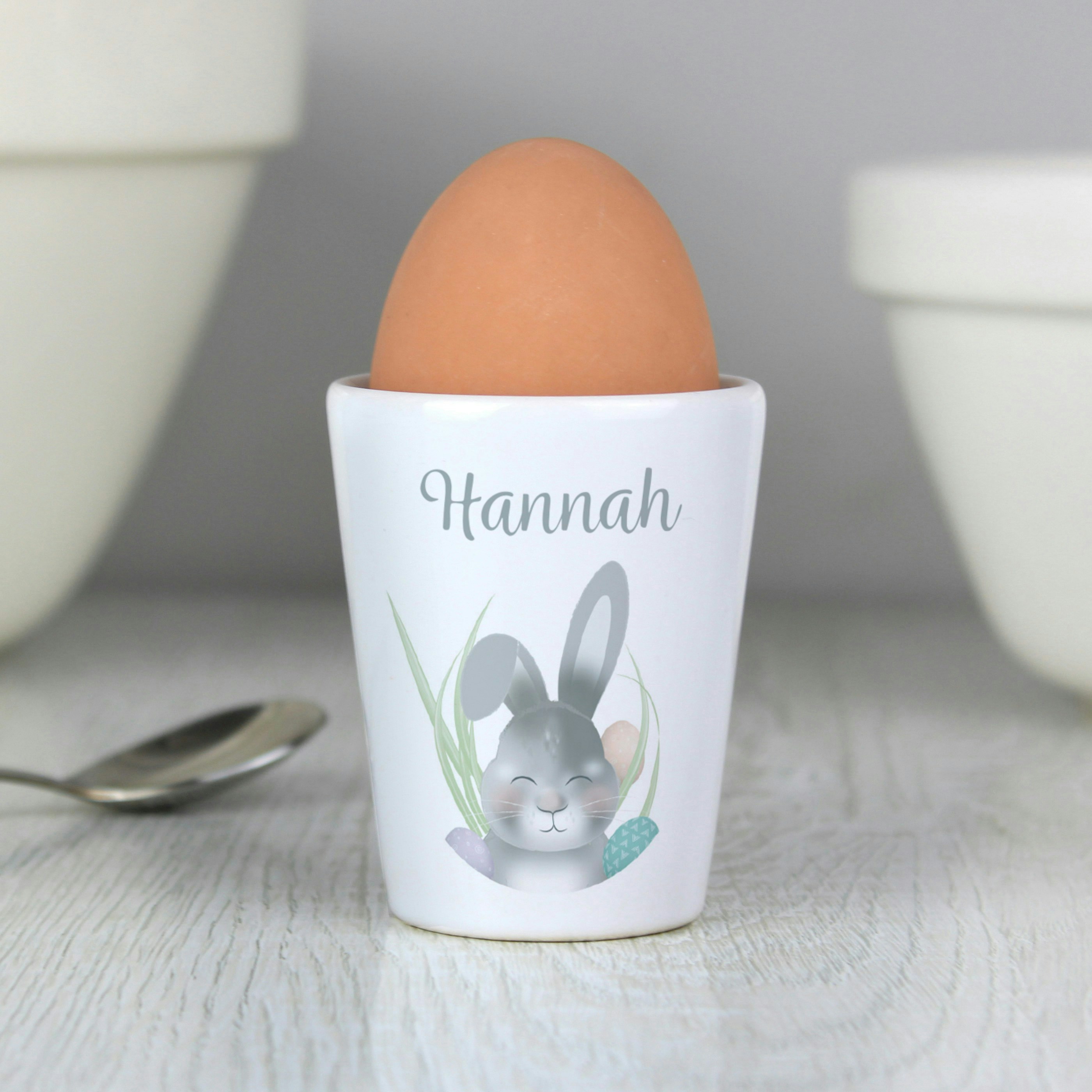 Rackhams Grey Personalised Easter Bunny Egg Cup