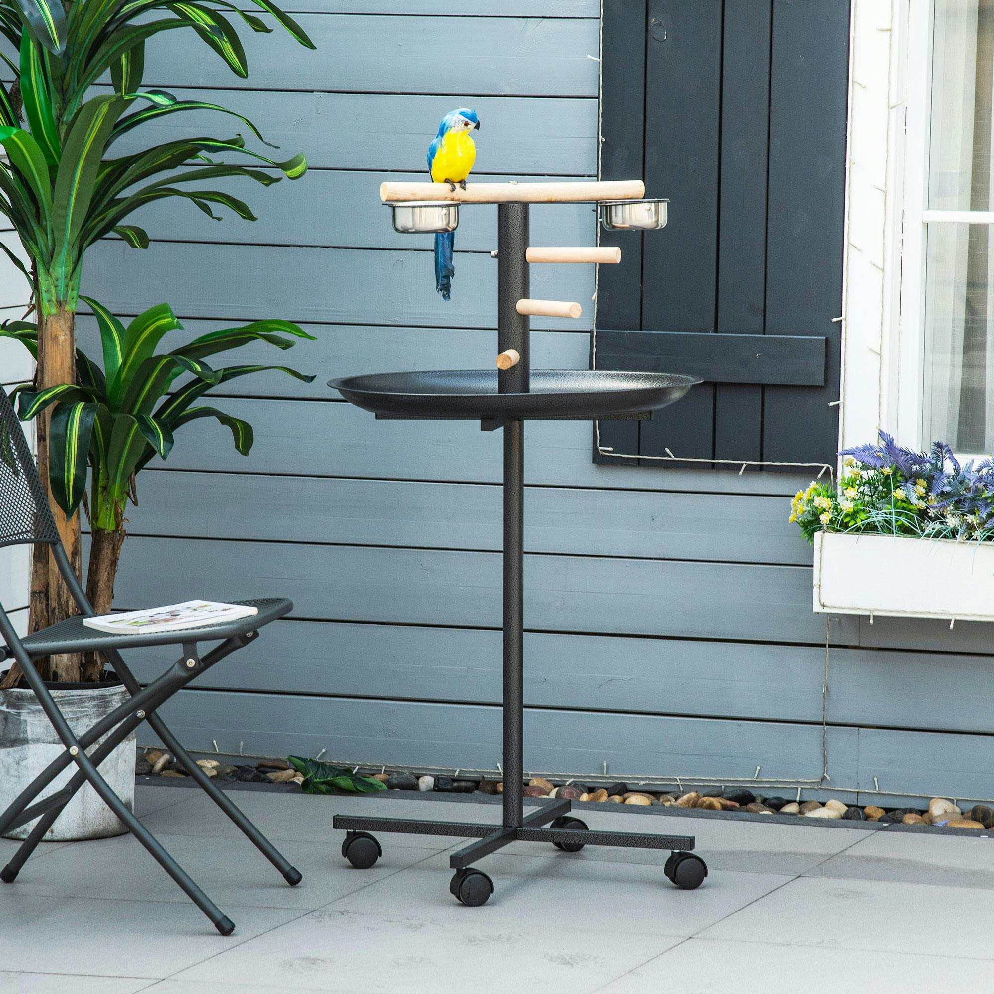 Rackhams Metal Bird Table Play Stand, Bird Feeder Station With Wheels Feeding Bowl