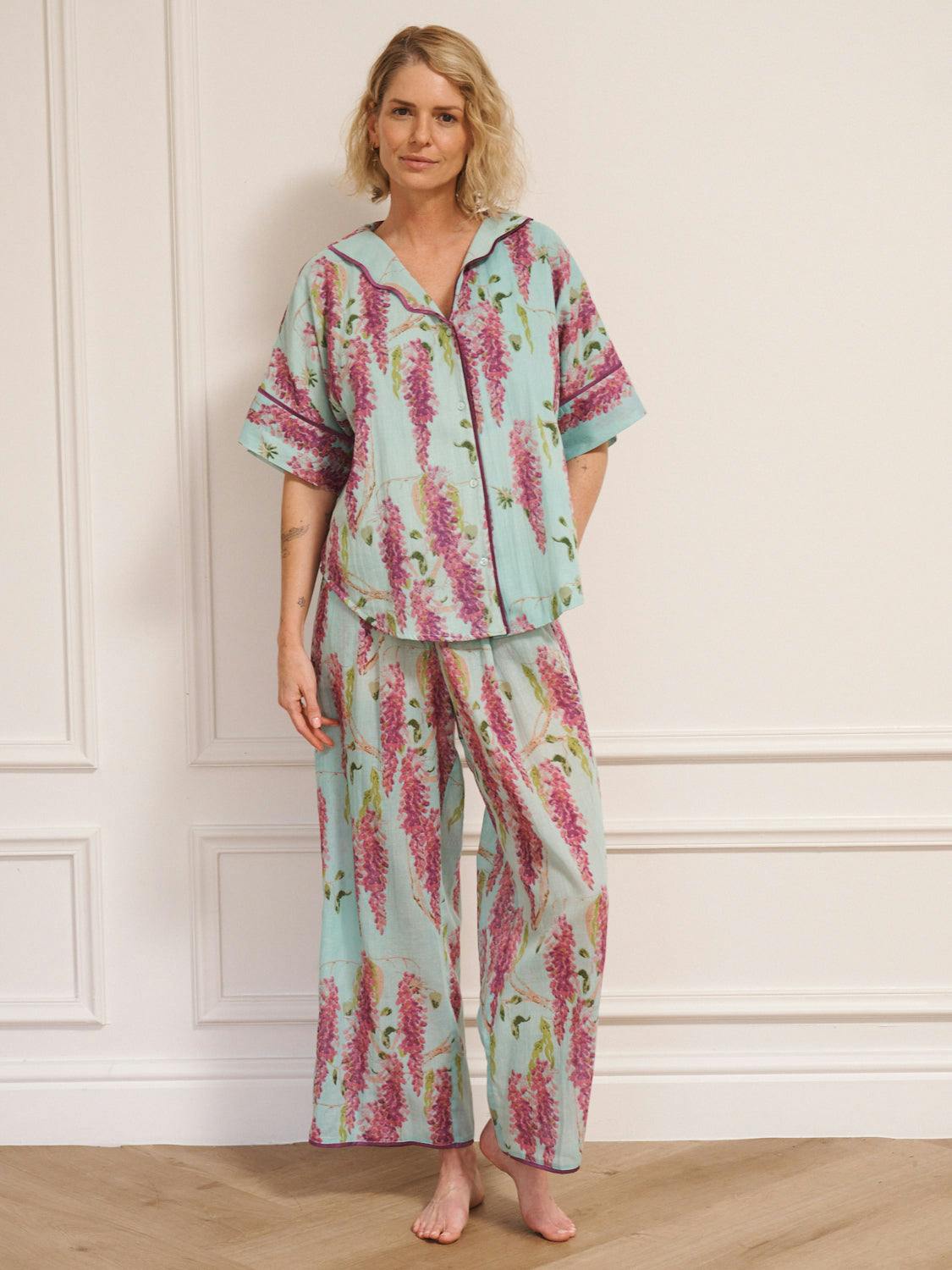 Their Nibs Women's Wisteria Duckegg Gauze Oversize Pyjama Set - Duckegg - Xs / 6-8
