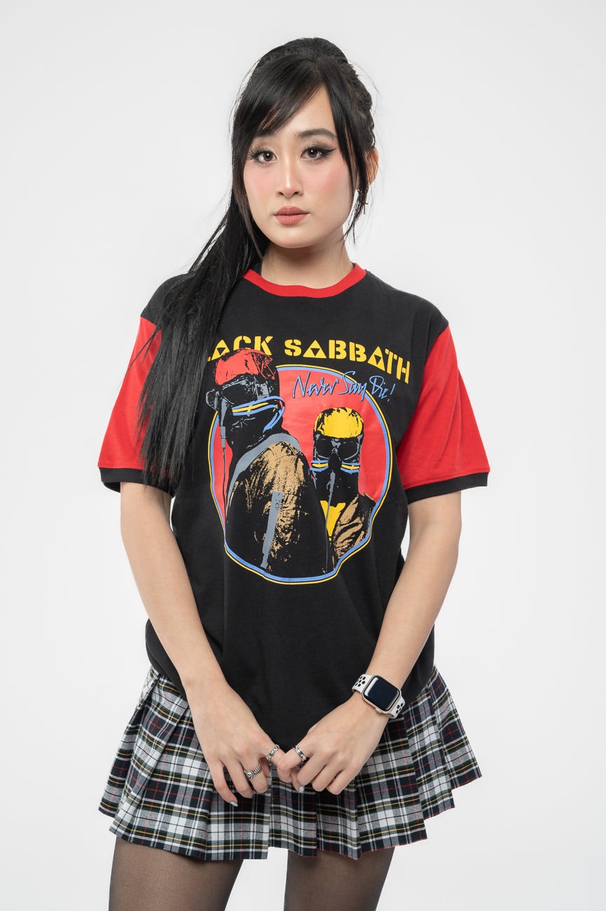 Paradiso Clothing Unisex Black Sabbath Never Say Die Ringer T Shirt - L