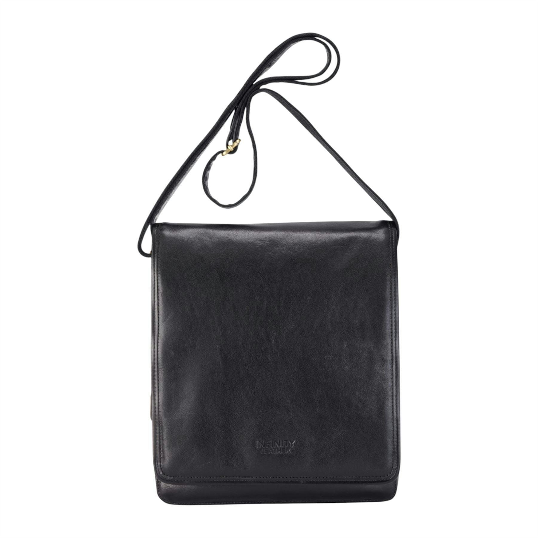 Infinity Leather Black Leather Vintage Messenger Shoulder Crossbody Travel Business Bag - Ranger - 25.5 X 29.5 X 7.5 Cm