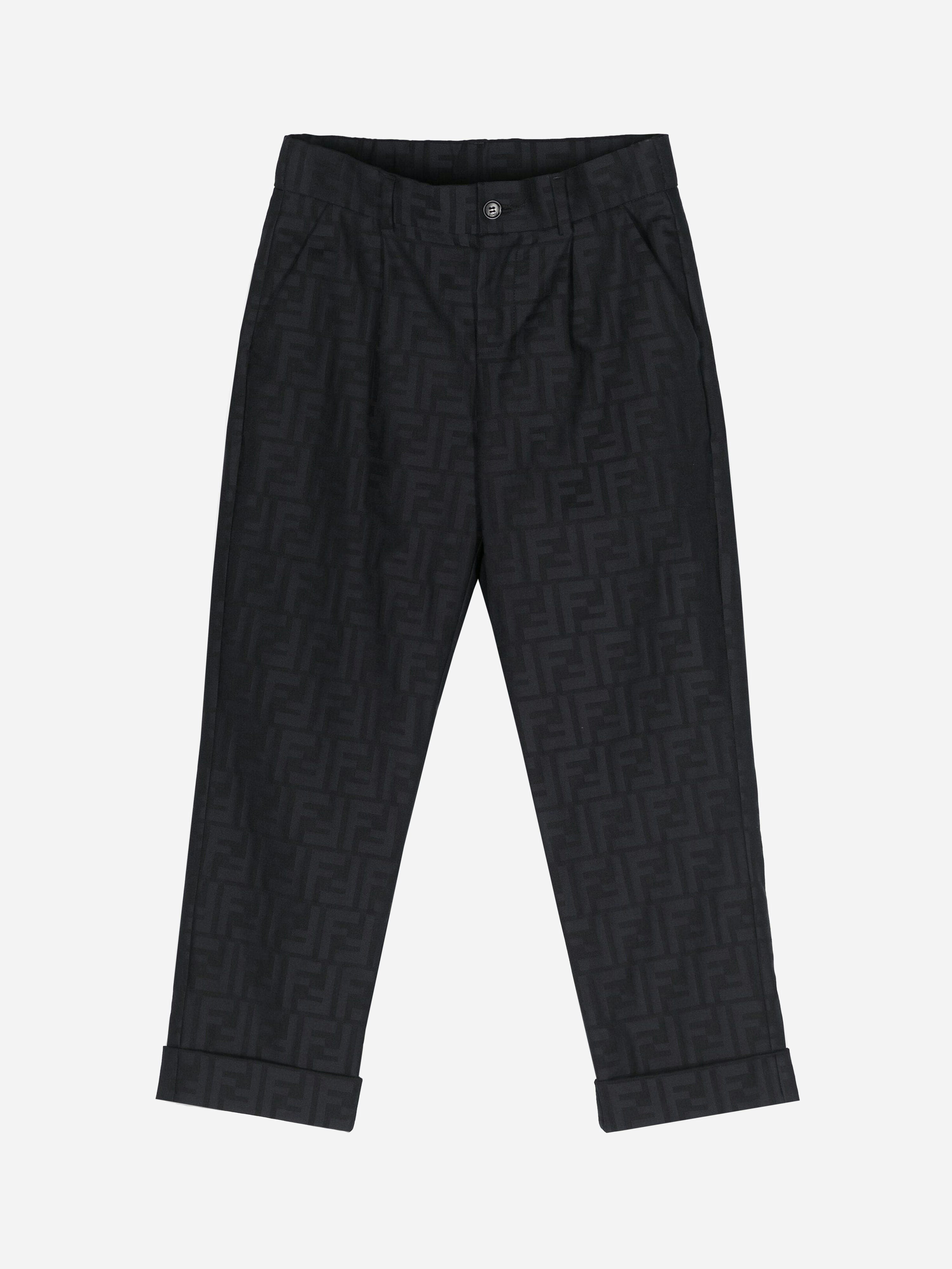 Fendi Kids Boys Blue Fendi Ff Jacquard Trousers In Navy - 8 Yrs