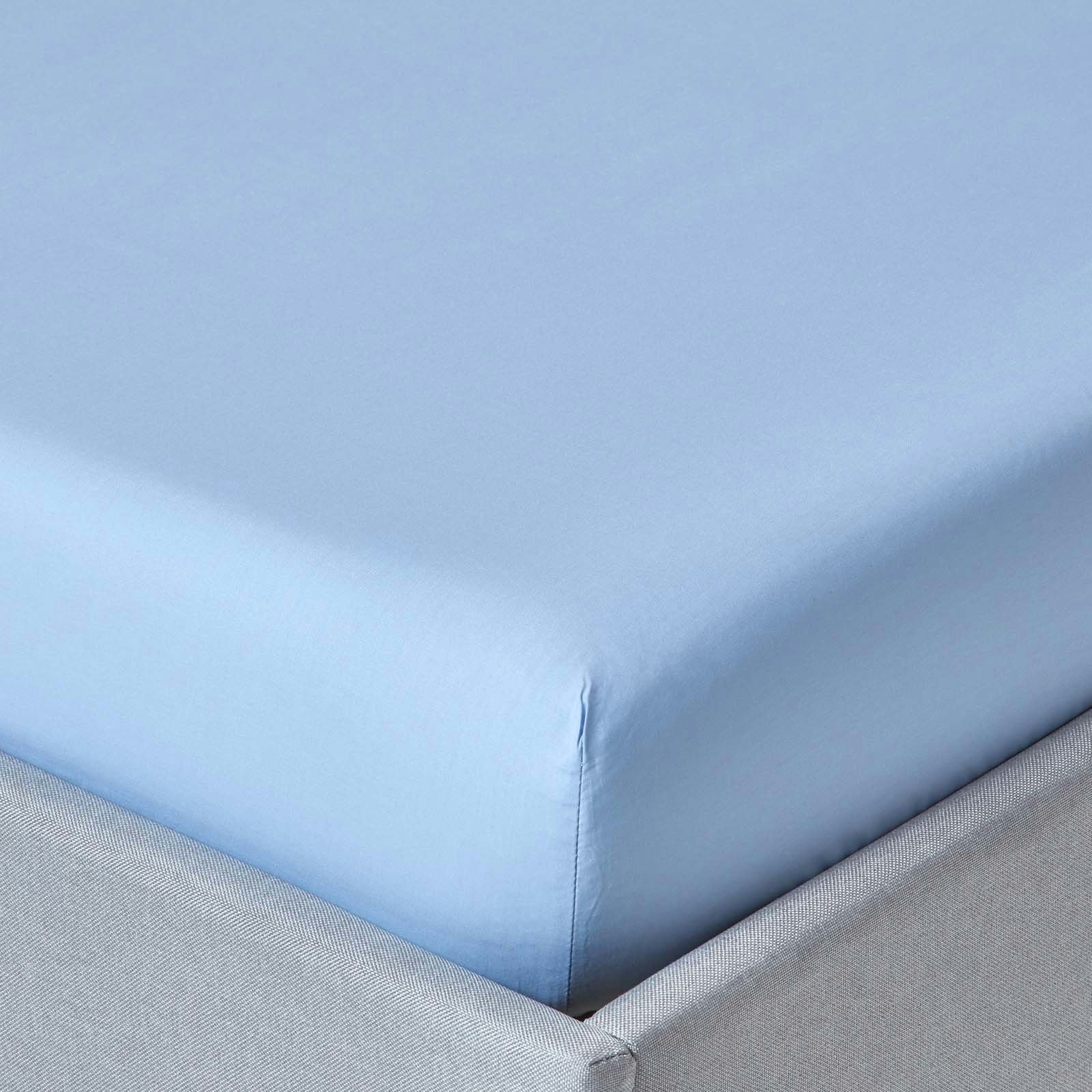 Homescapes Blue Crisp & Cool 200 Tc Egyptian Cotton Percale Fitted Sheet – 46 Cm Extra Deep - Double