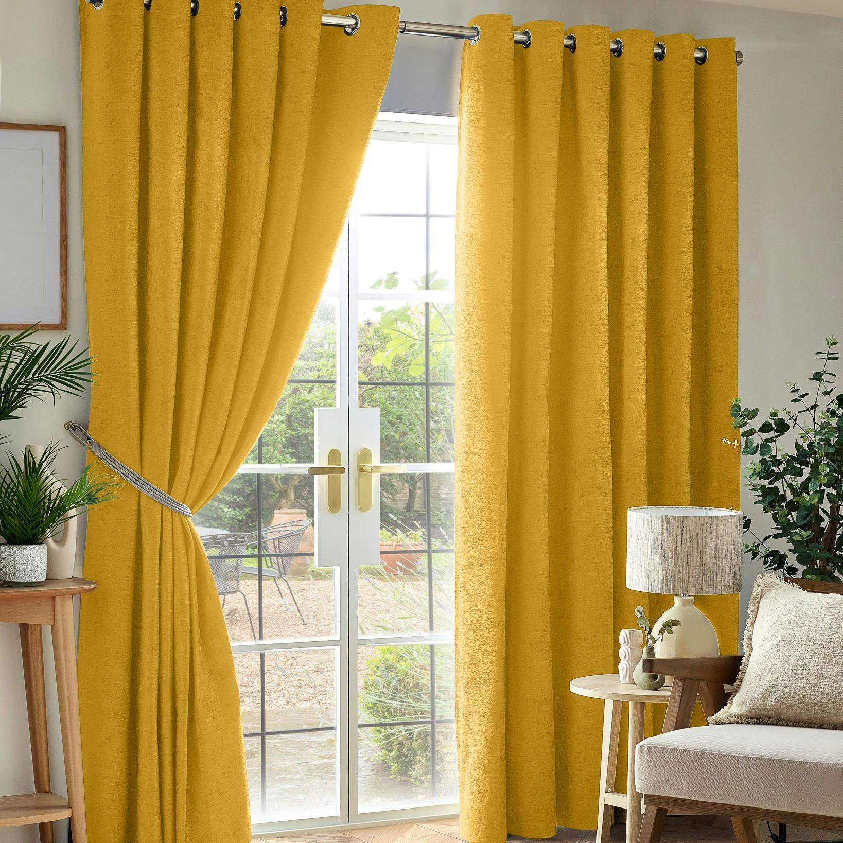 Luxury Living Black/Light Chenille Out Ring Top Eyelet Curtains - 117Cm Width X 229Cm Drop