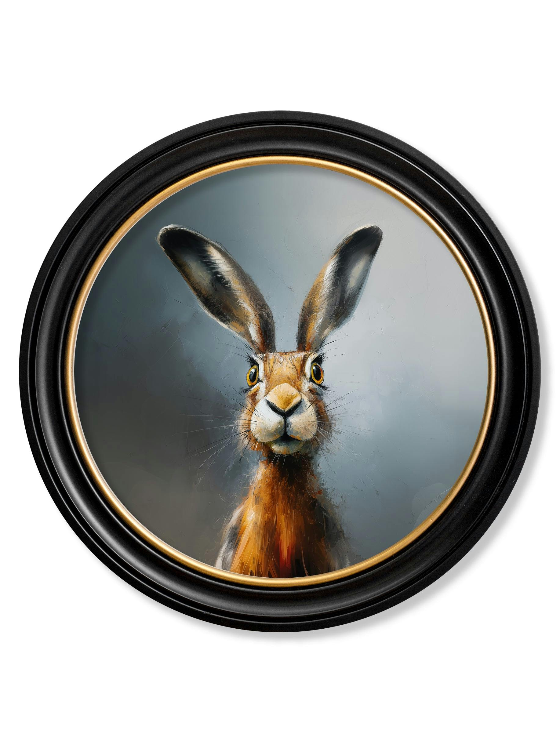Exceptional Art Grey/Black/Gold A Curious Hare - Oxford Round Frame - A Curious Hare - 70 X 70Cm