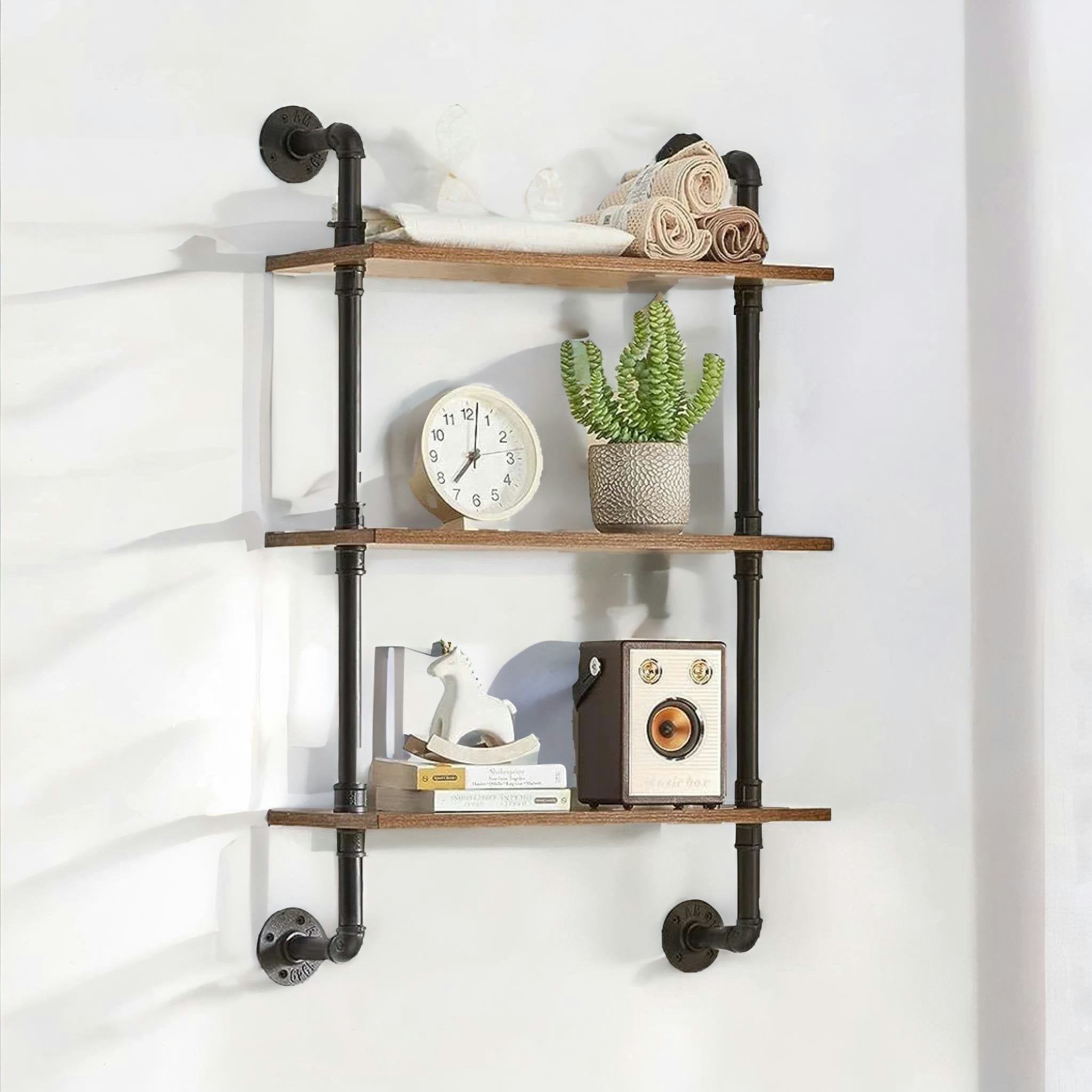 Rackhams Industrial Pipe Wall-Mounted 3 Tier Floating Shelves