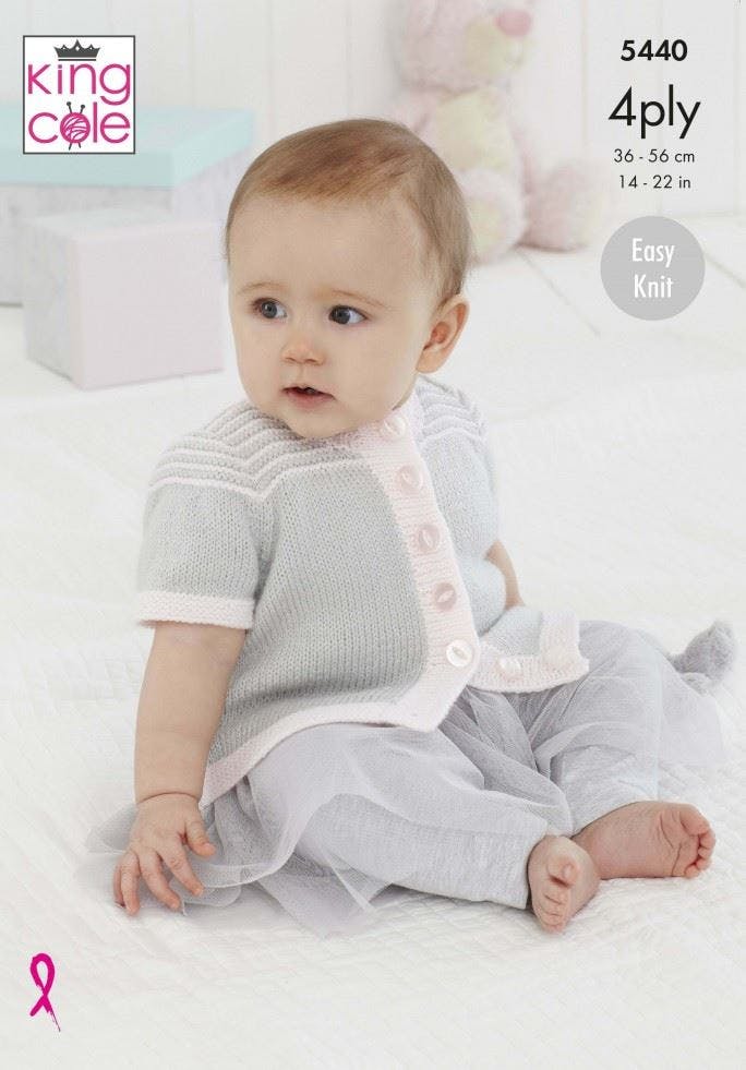 King Cole Comfort 4 Ply Knitting Pattern 5440, Cardigans, Waistcoats For Baby, 14 - 22 Inches - Easy