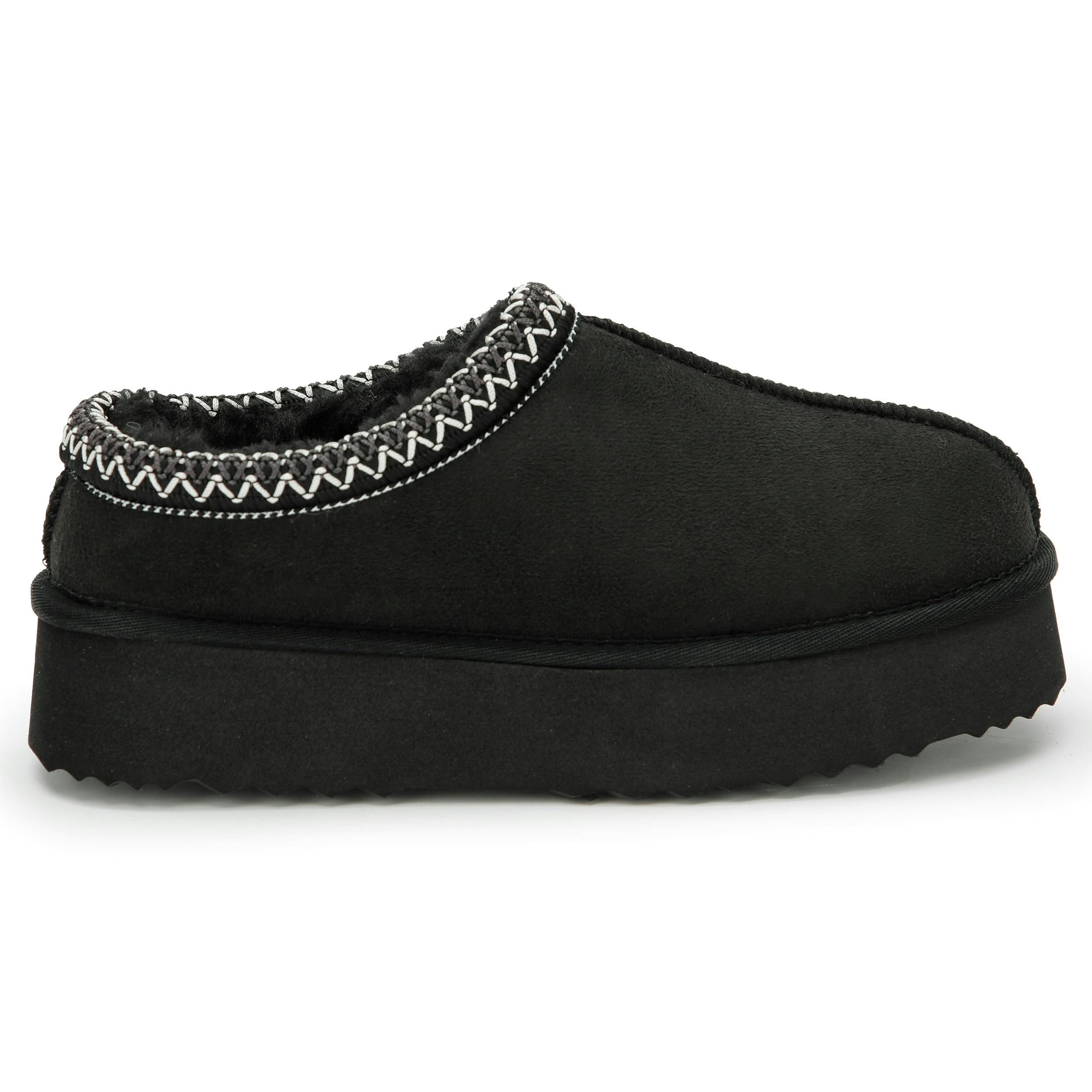 Viva Women's Black Mia: Platform Sheepskin Lined Slip Ons Anti Slip Rubber Soles - 6
