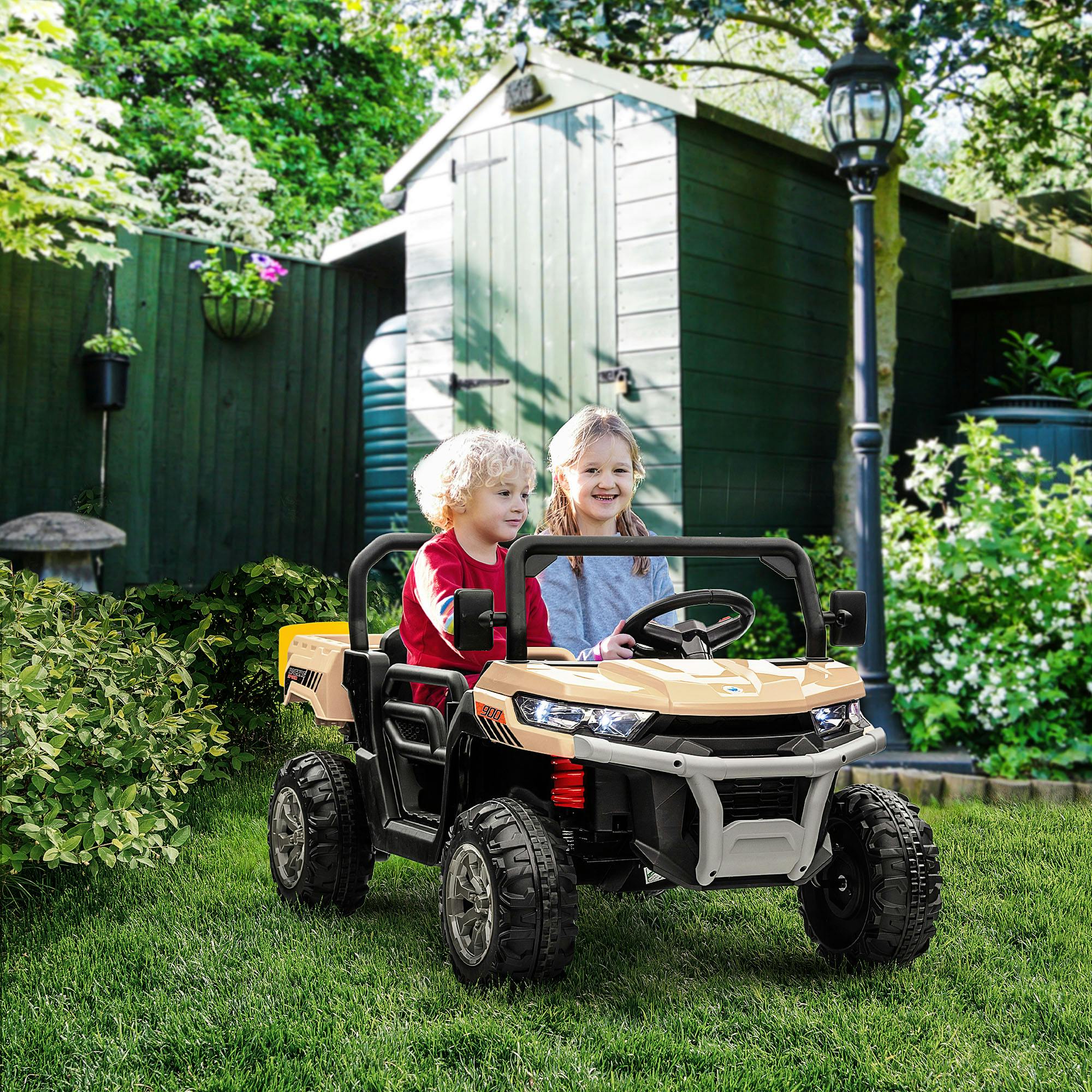 Homcom 12V 2-Seater Kids Ride-On Car With Electric Bucket - Yellow - Image 4