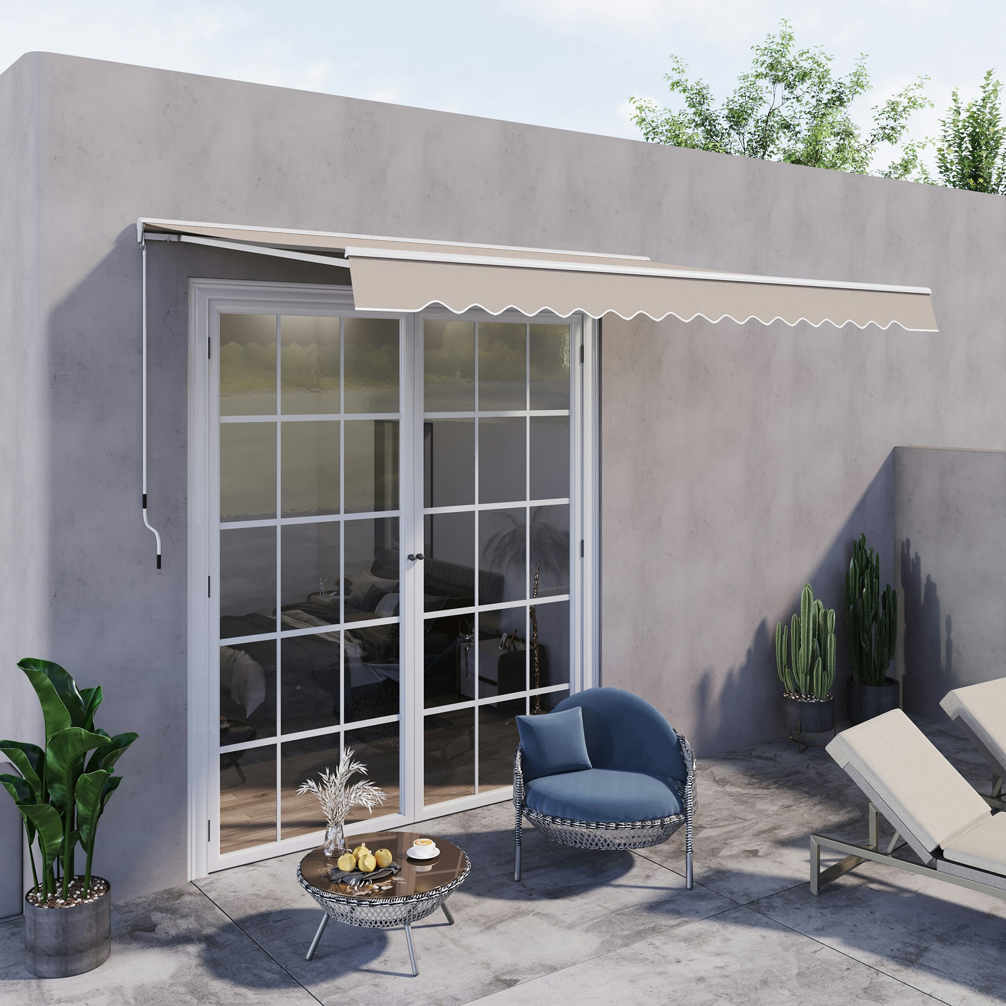 Outsunny Light Garden Door Awning Retractable Canopy Electric Patio Shelter 3.5M - 300Cm X 250Cm X 160Cm
