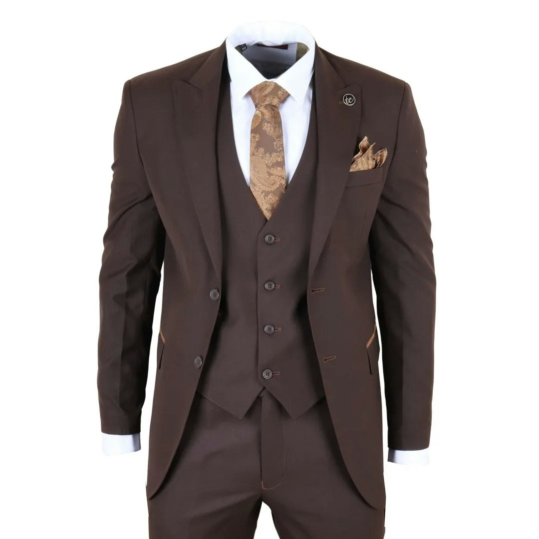 Truclothing Men's Dark/Brown Im32 - Plain 3 Piece Suit - 36" Jacket 30" Trousers
