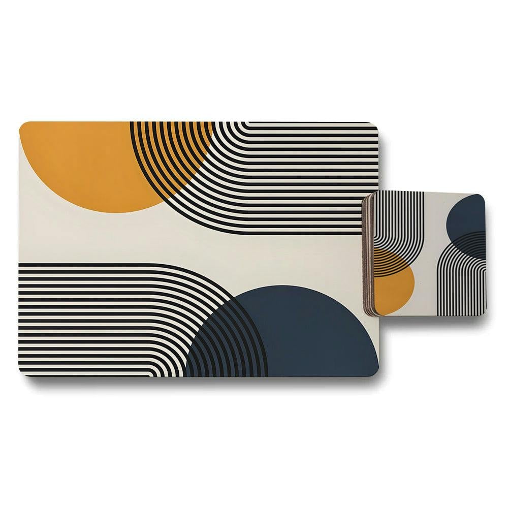 Rackhams Black Set Of 12 Geometric Placemats And Coasters With Wood Backing