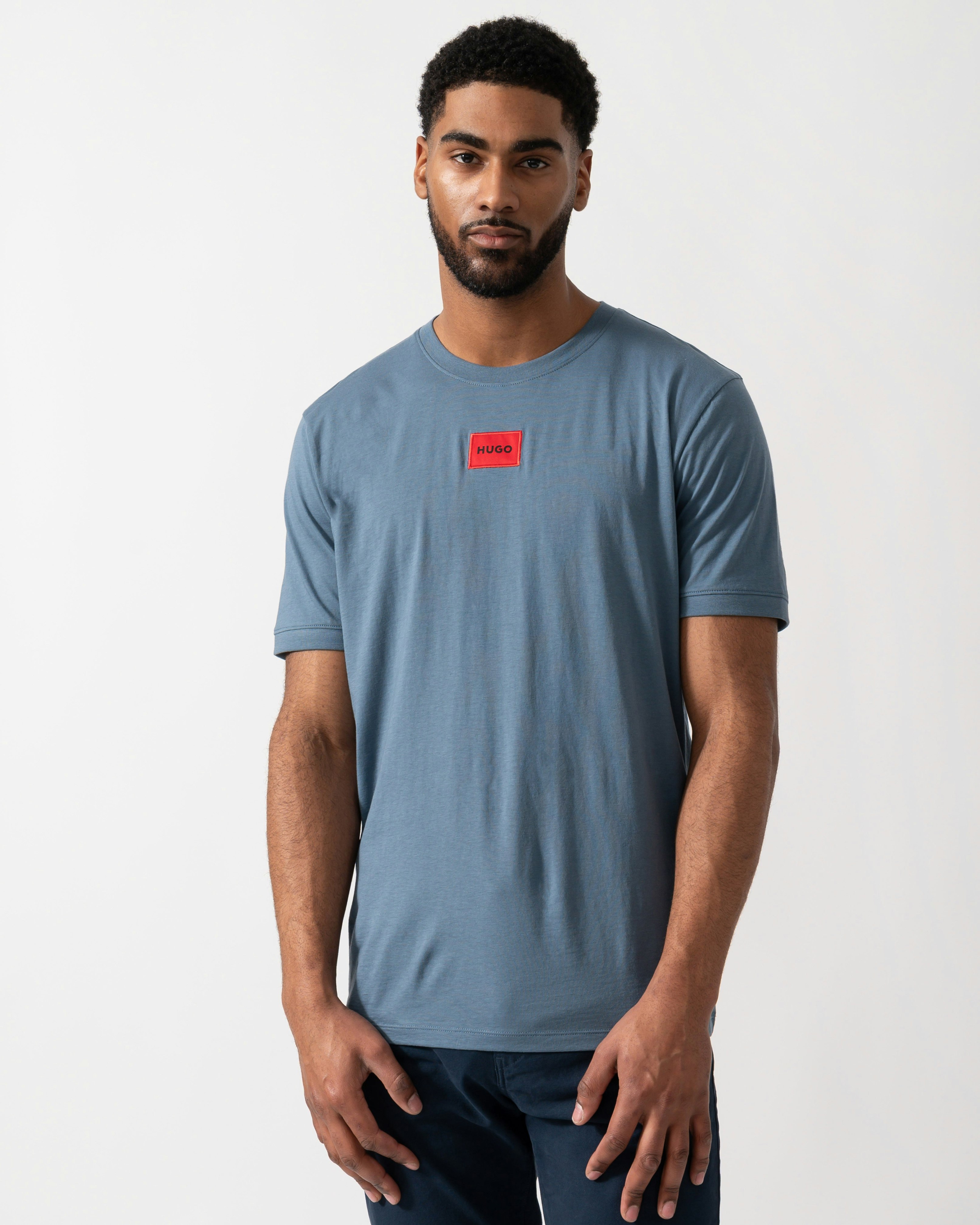 Hugo Men's Blue Diragolino212 Label Logo T-Shirt - Open 496 - Open 496 - L