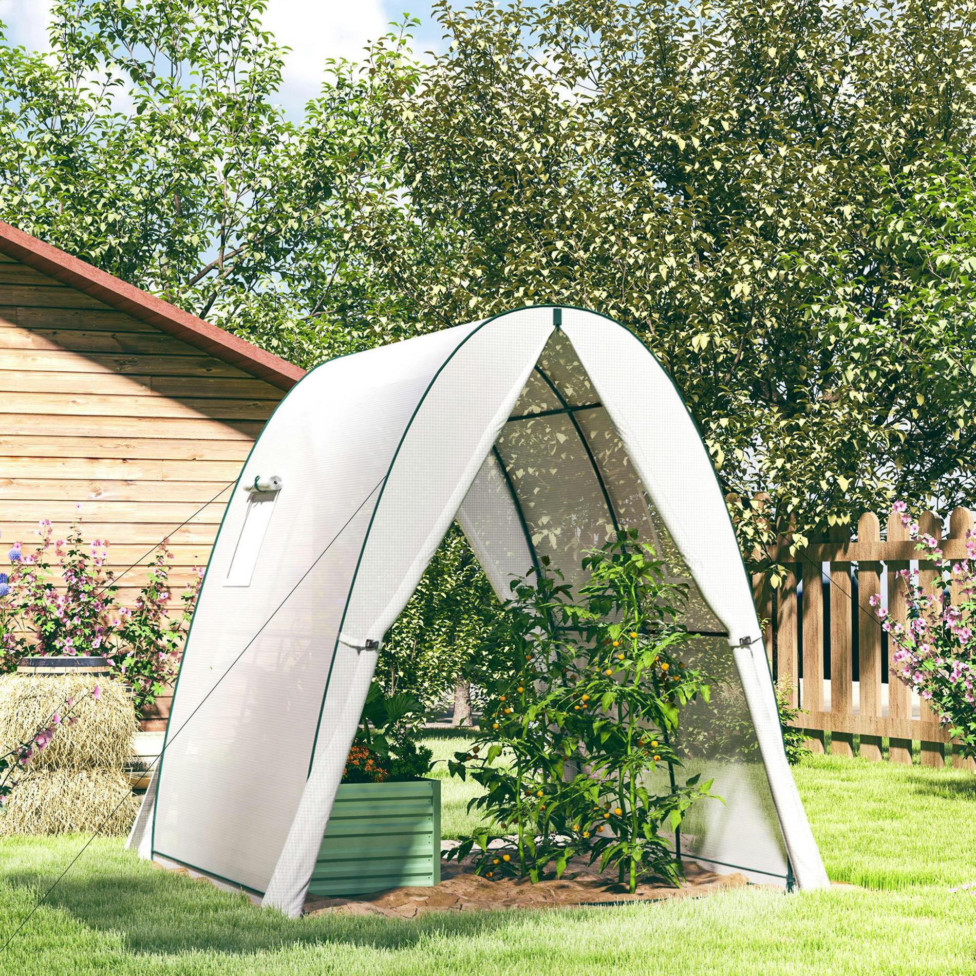 Rackhams White Portable Greenhouse Gardening Plant Hot House With 2 Doors,