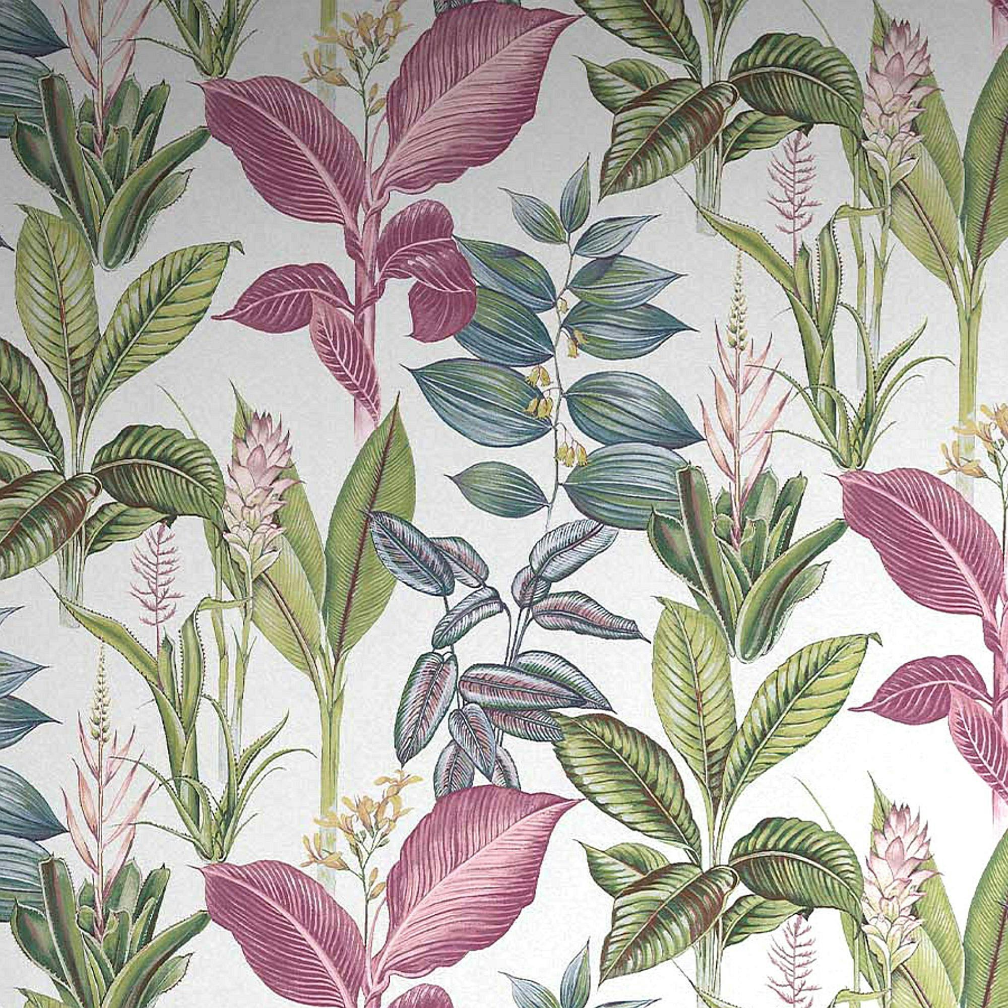Next White Fantasy Rainforest Leaves Wallpaper - Multicoloured - 10M