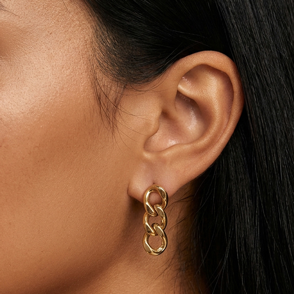Muchv Gold Short Chain Stud Earrings