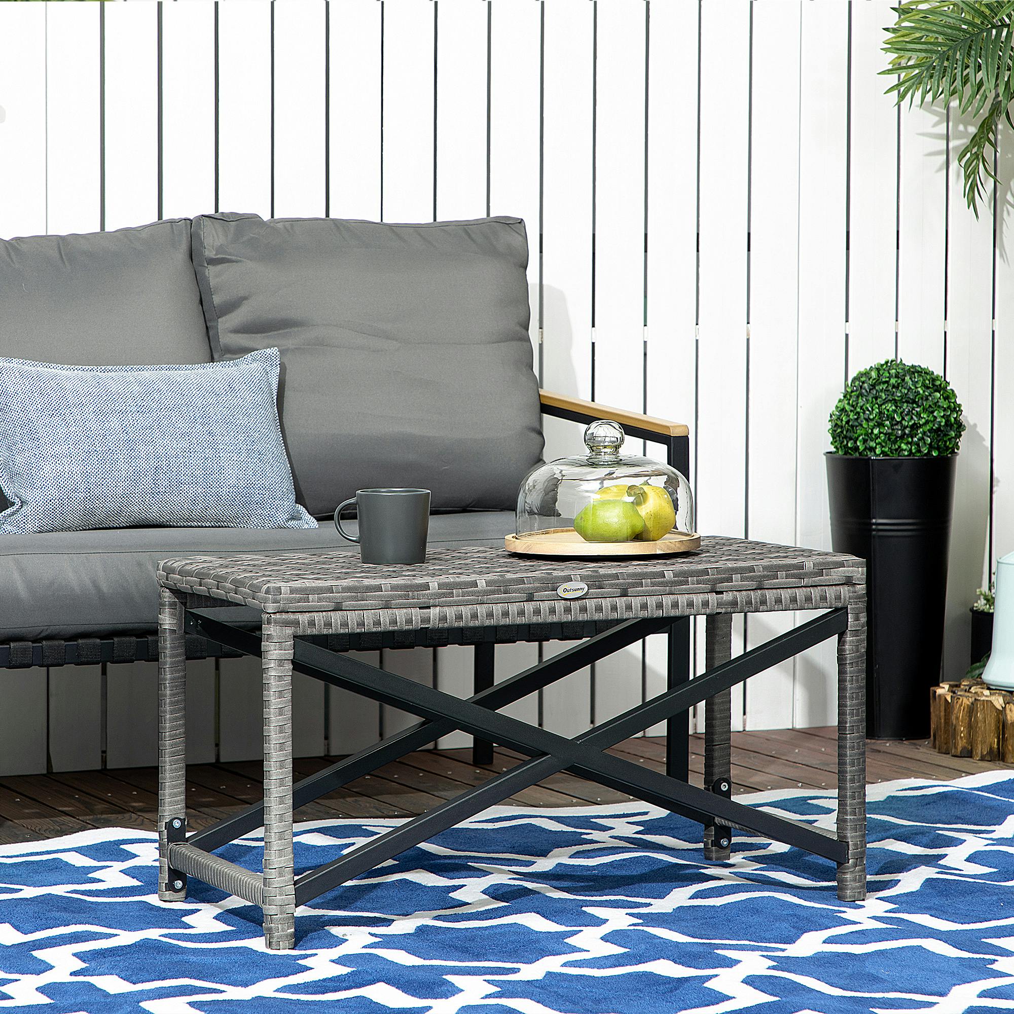 Outsunny Pe Wicker Outdoor Coffee Table, Rattan Side Table W/ Plastic Board