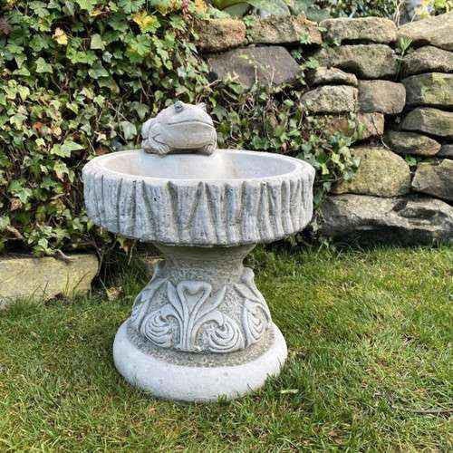 Rackhams Rustic Garden Birdbath With Frog Atop