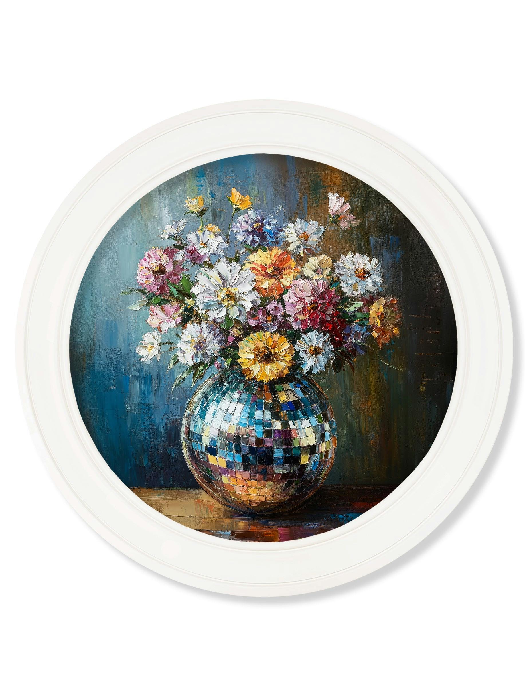 Rackhams White Disco Bloom Wildflowers - Oxford Strong Round Frame - Disco Wildflowers - 96 X 96Cm