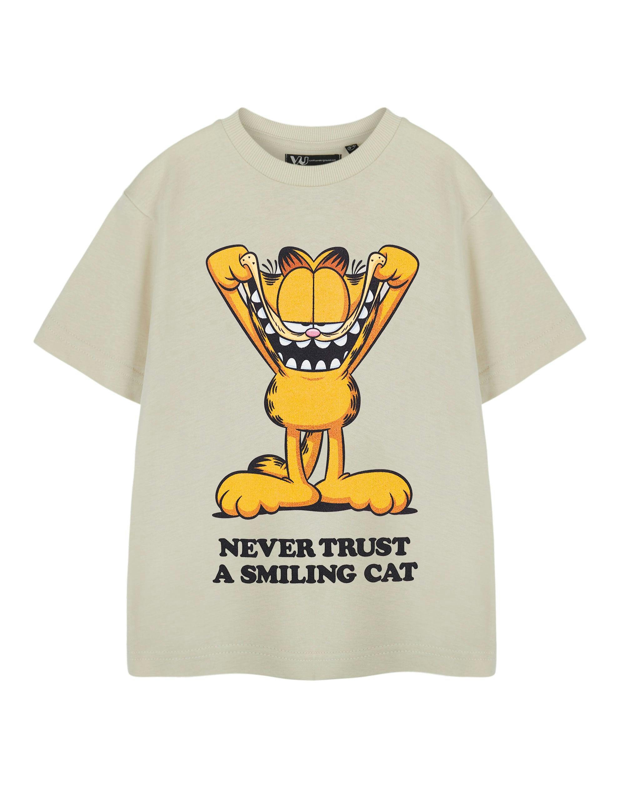 Vanilla Underground Boys Beige Garfield Smiling Cat Short Sleeved T-Shirt - 13-14 Years