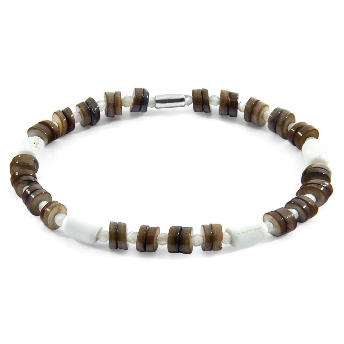 Anchor & Crew Brown/Silver Maisie And Freshwater Shell Skinny Bracelet - M - 21Cm