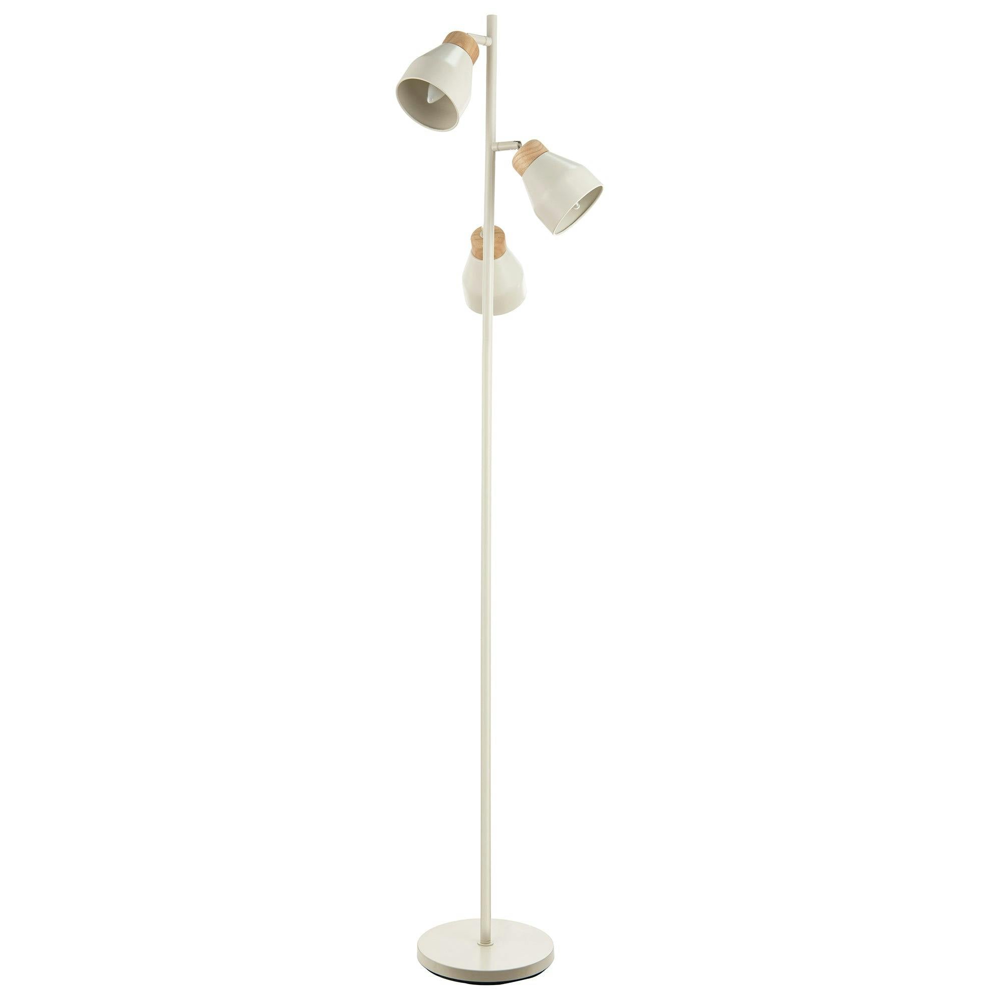 Happy Homewares Grey Muted Dove Scandinavian Triple Spot Floor Lamp With Wooden Trim