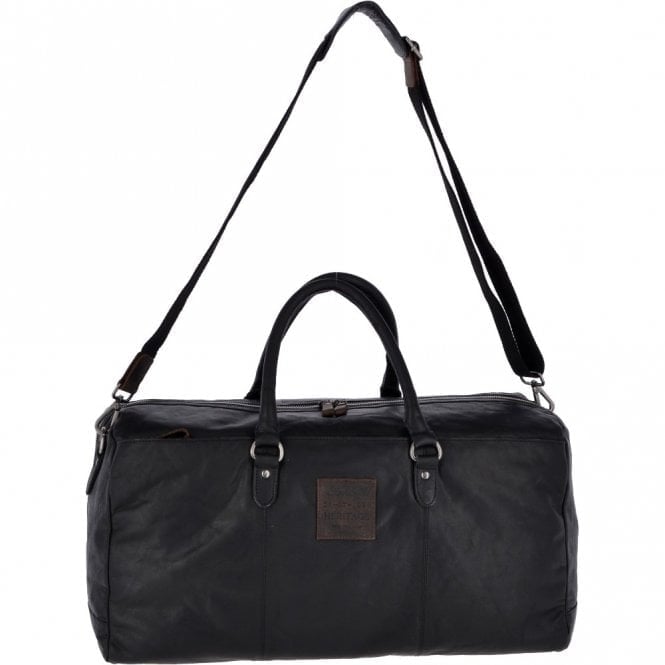 Ashwood Black Genuine Premium Leather Large Vintage Holdall Duffle Bag With Multiple Organiser Compartments, F-87 - One Size - Leather