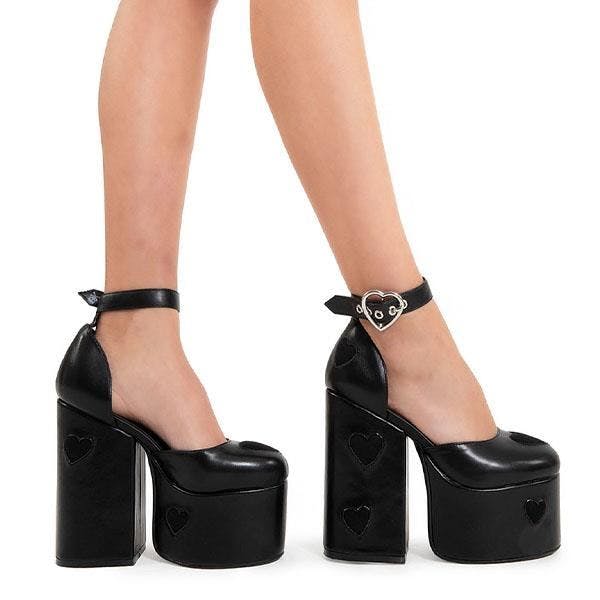 Lamoda Women's Black Translate Love Pu Platform Heels Elegant Summer Footwear - Uk6