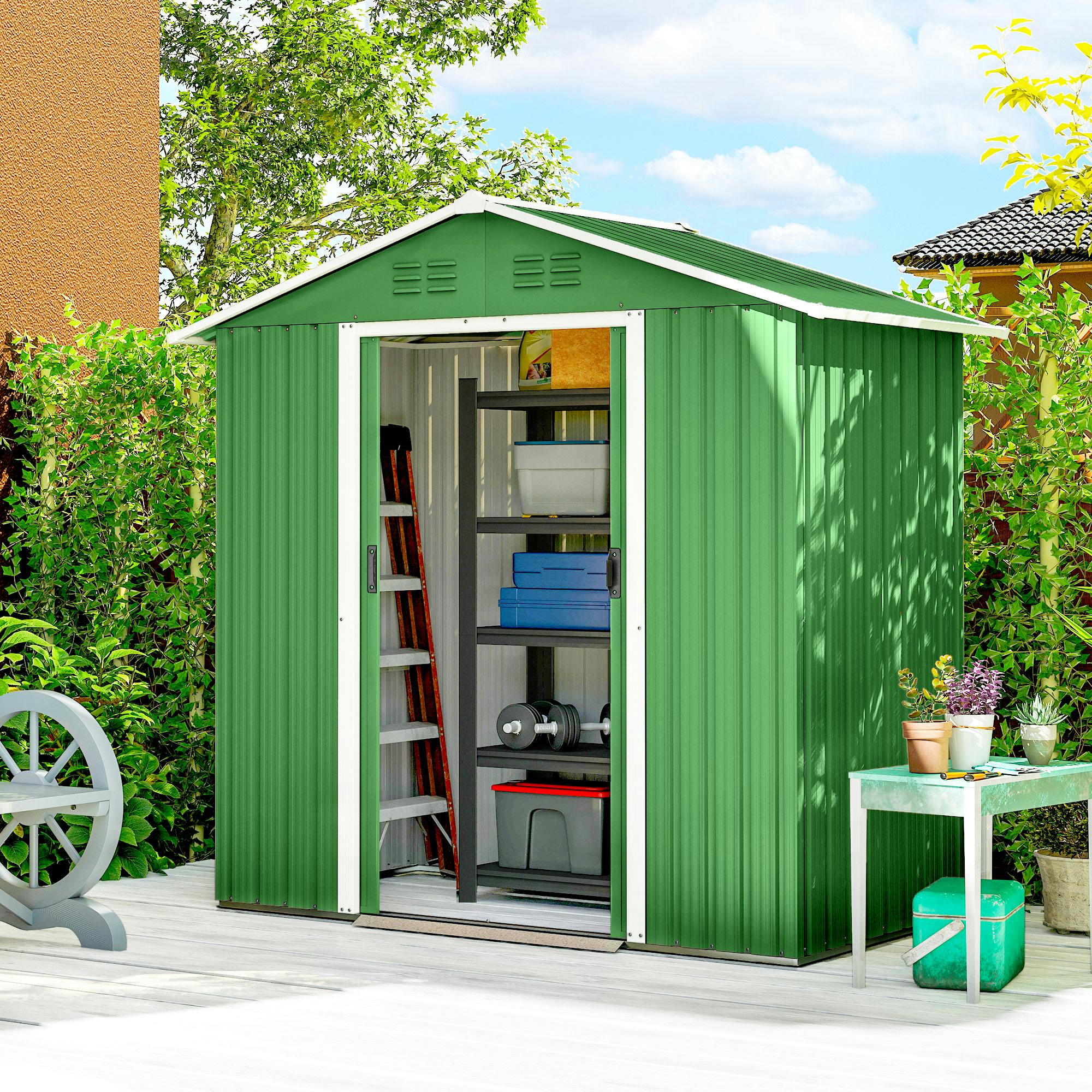 Outsunny Green 6.5Ft X 3.5Ft Garden Storage Shed, Large Metal Shed
