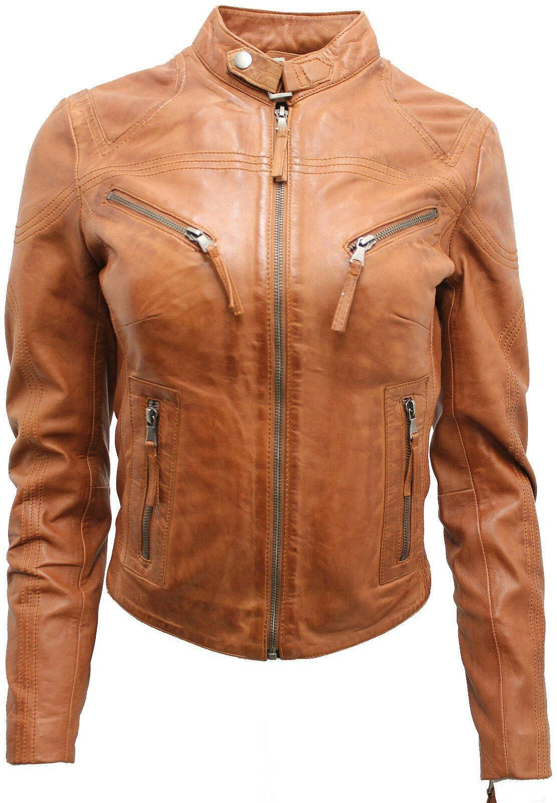Infinity Leather Women's Brown Slim-Fit Leather Biker Jacket-Maldon - Uk 5XL/24 | Eu 50 | Us 20