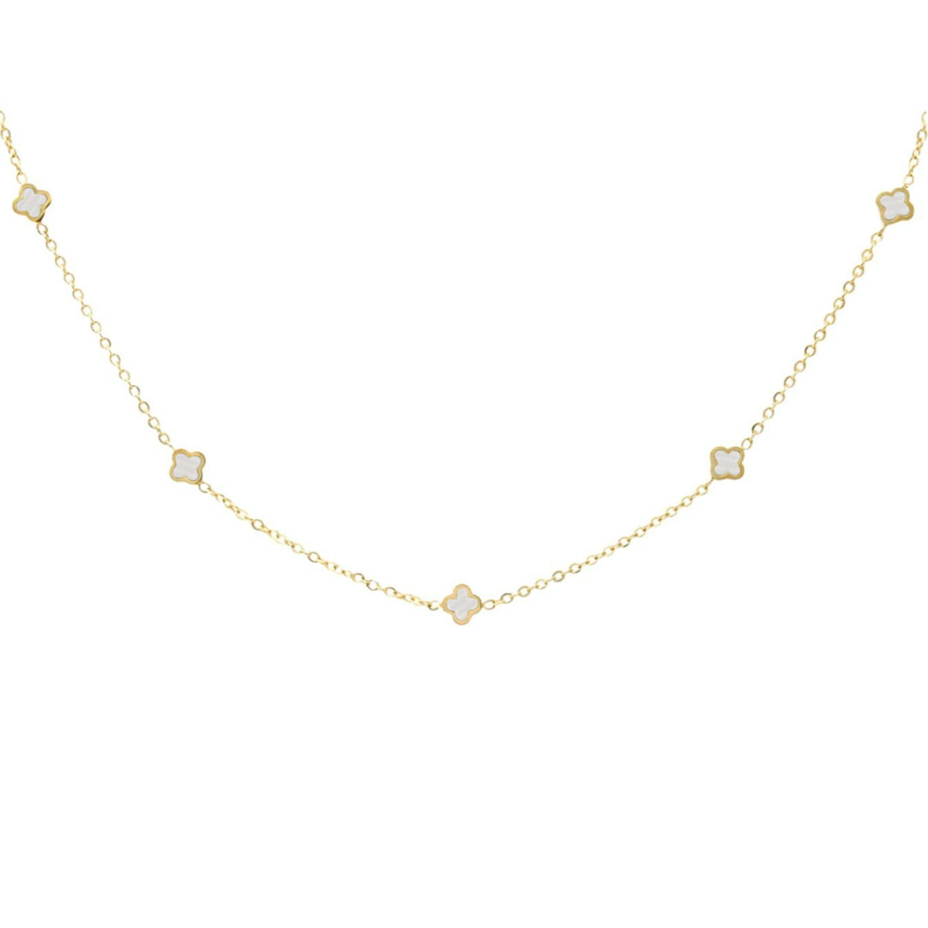 Say It With Gold Clover Dainty Choker Necklace - Plated & Pearl