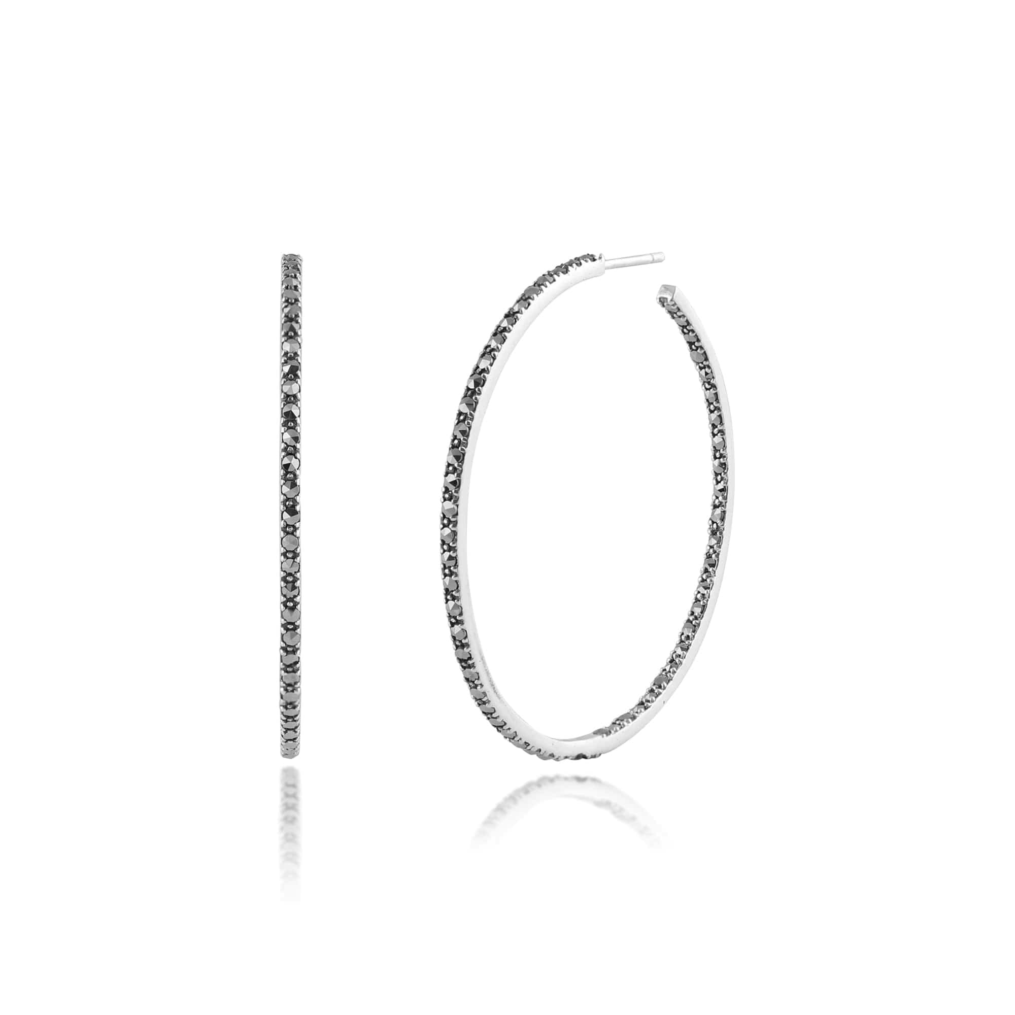 Gemondo Silver Classic Round Marcasite Large Hoop Earrings In 925 Sterling