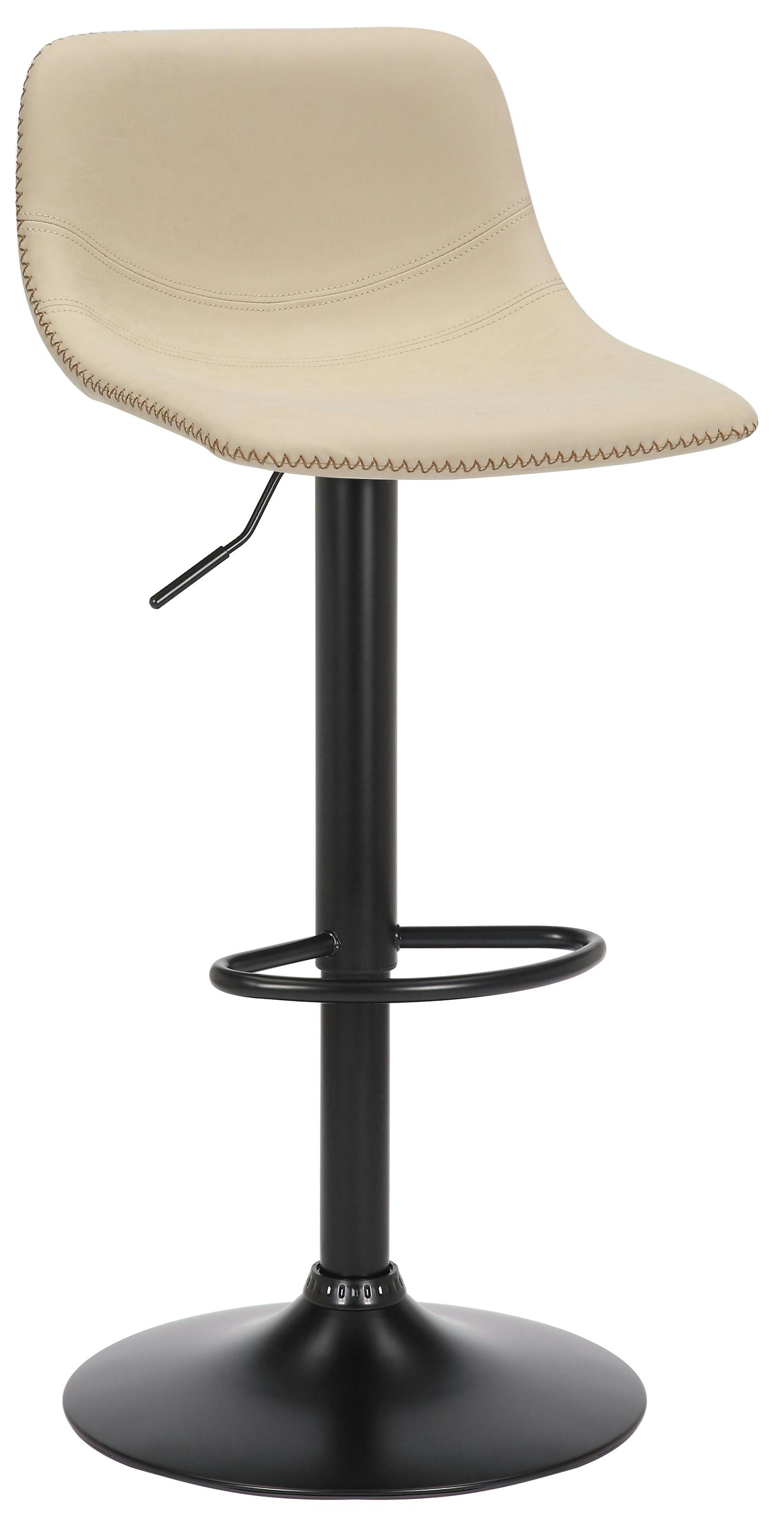 Lamboro Black/Cream Antico Faux Leather Kitchen Bar Stool, Matt Stem & Base, Adjustable Gas Lift With Backrest, Breakfast Bar Stool