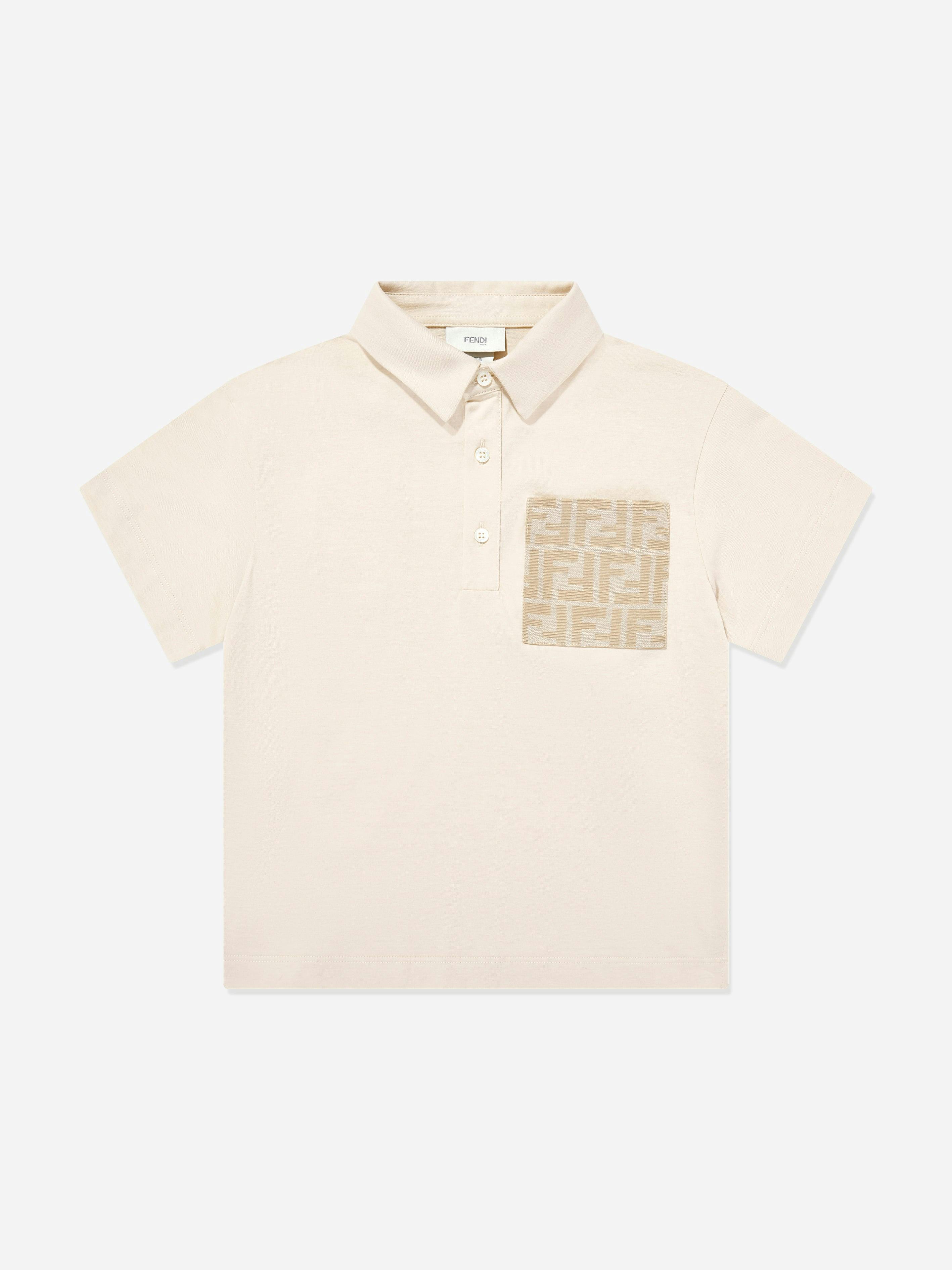 Fendi Kids Boys Beige Fendi Ff Logo Pocket Polo Shirt In - 5 Yrs