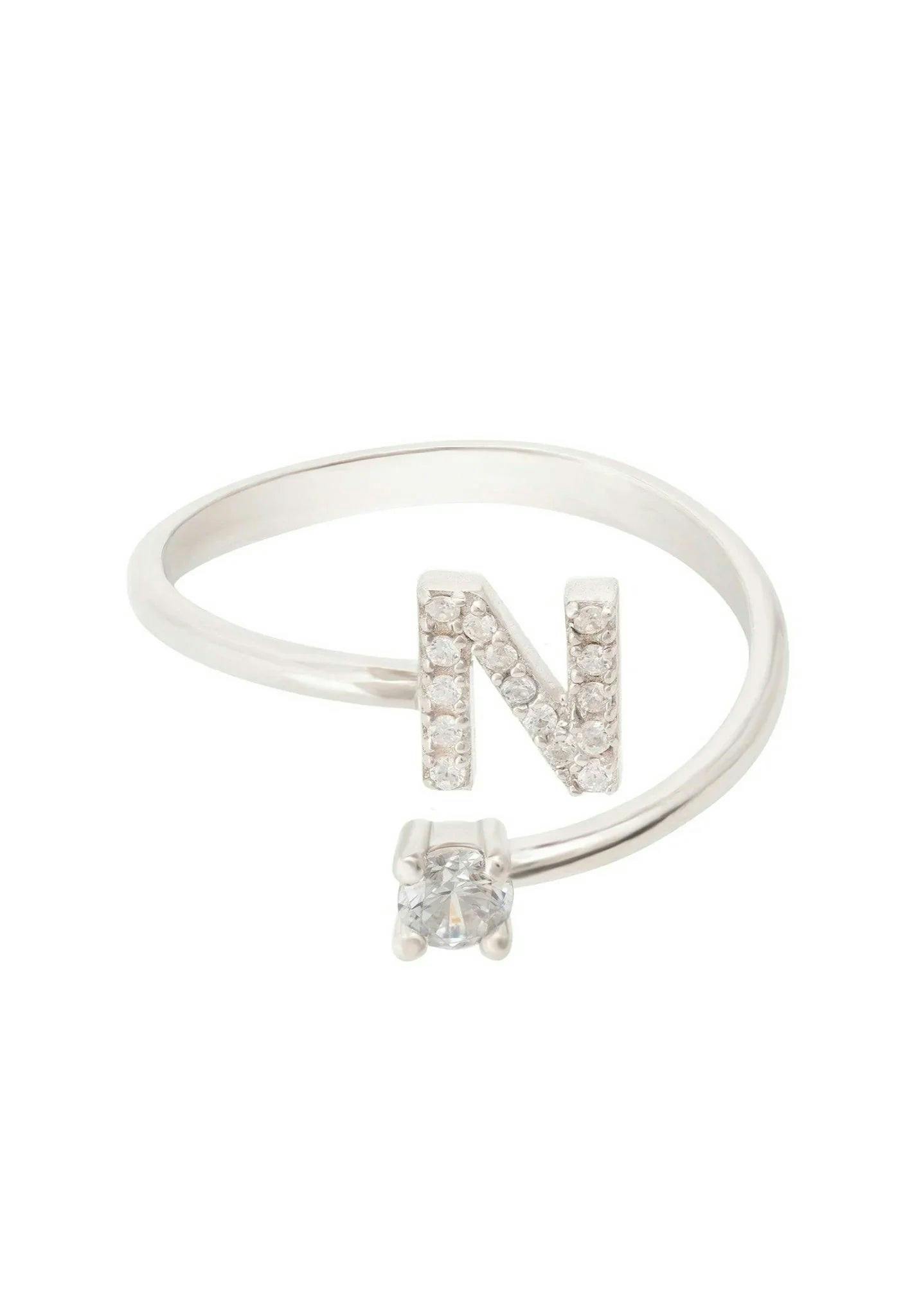 Latelita Silver Initial Ring N