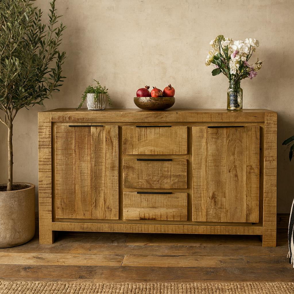 Wyld Haus Grain California Solid Mango Wood Large Sideboard With 2 Doors And 3 Drawers