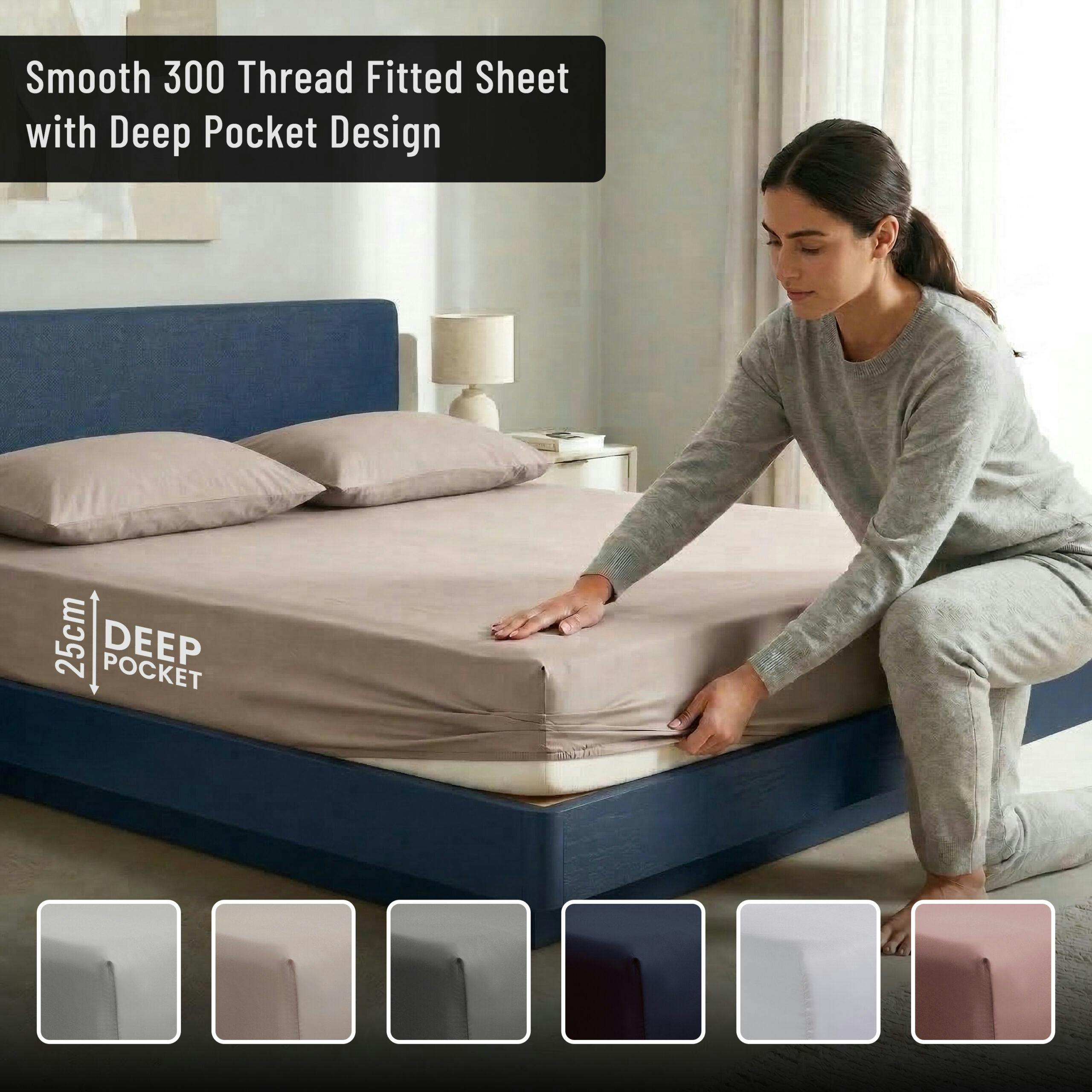 Rackhams Green T300 Fitted Sheet Or Pillowcases - Mink - Single (90Cm X 190Cm) + 25Cm Deep