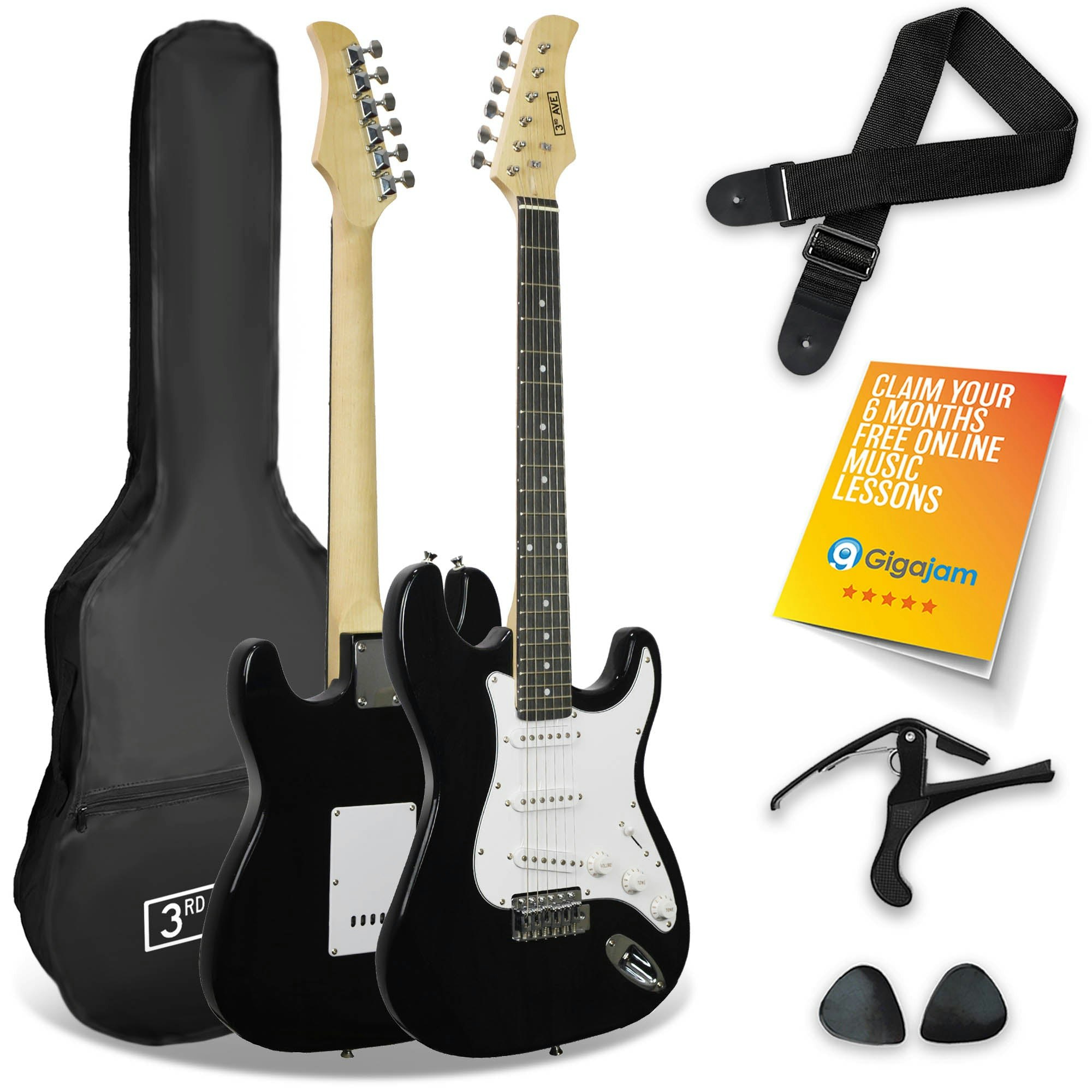 3Rd Avenue Black Full Size Electric Guitar