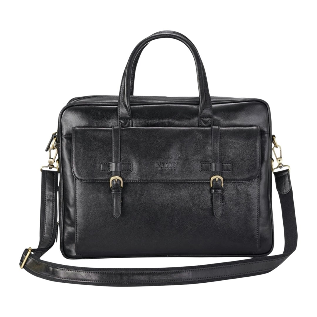 Infinity Leather Black Belmont - Vintage Genuine Leather Laptop Bag Briefcase