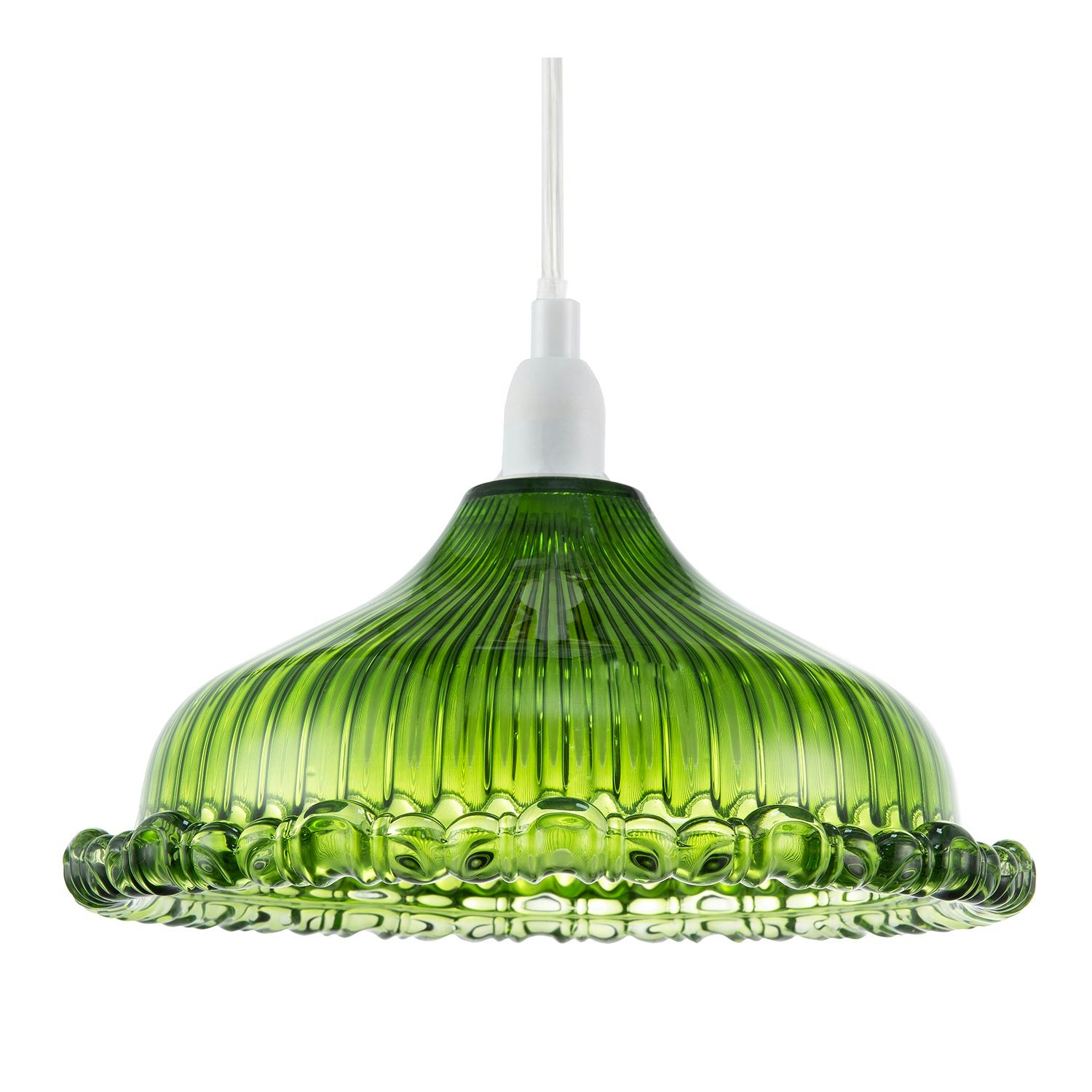 Happy Homewares Green/Light Modern Line Ribbed Glass Pendant Shade With Moulded Edge