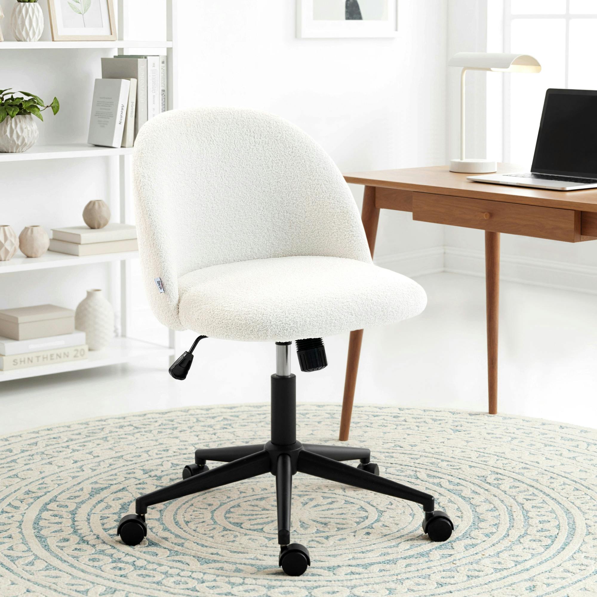 Rackhams Cream/White Desk Chair, Fluffy Swivel Office Chair For Makeup Vanity, - Yes