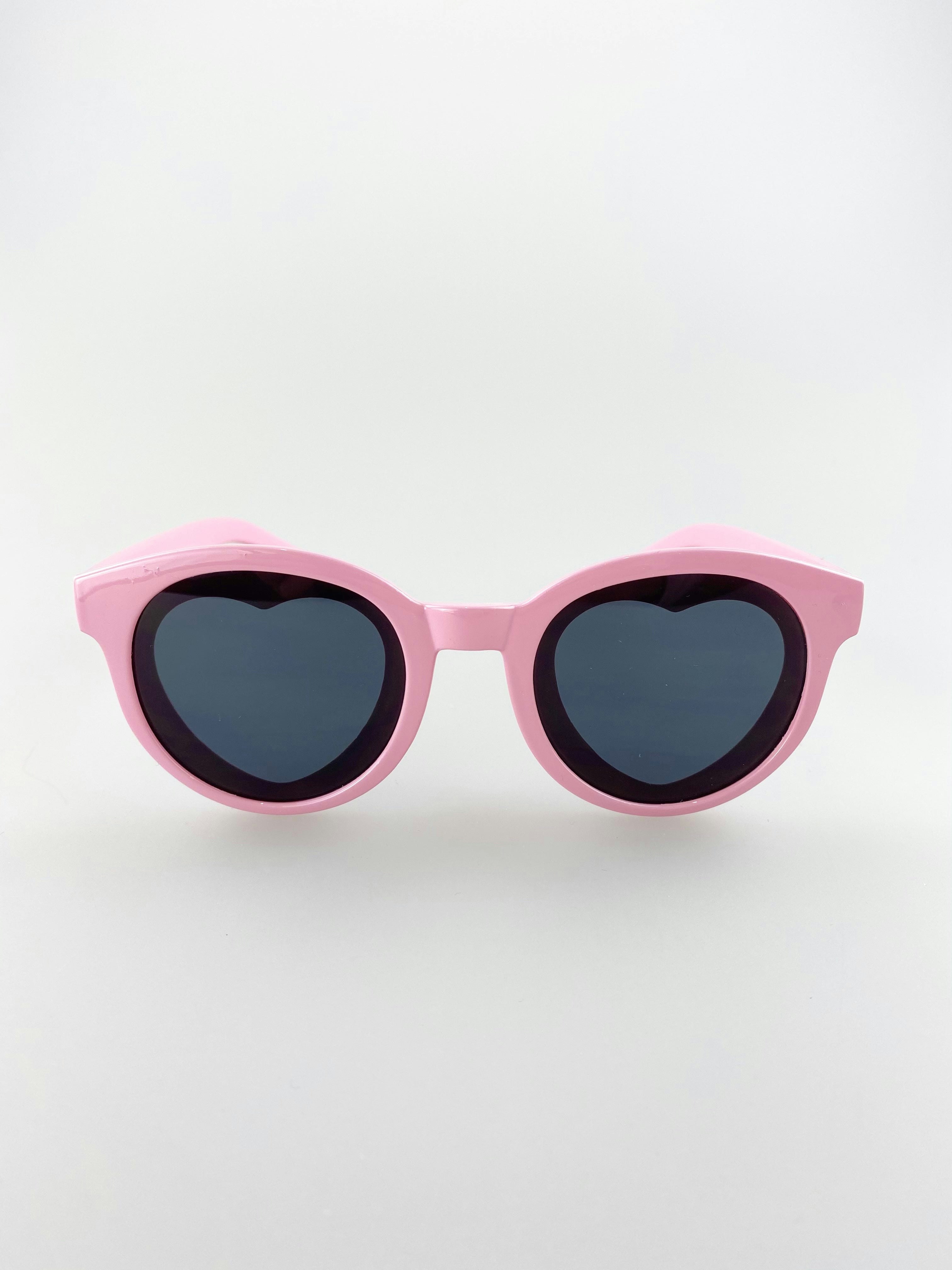 Svnx Pink Plastic Round Frame Sunglasses With Heart Lenses - One Size