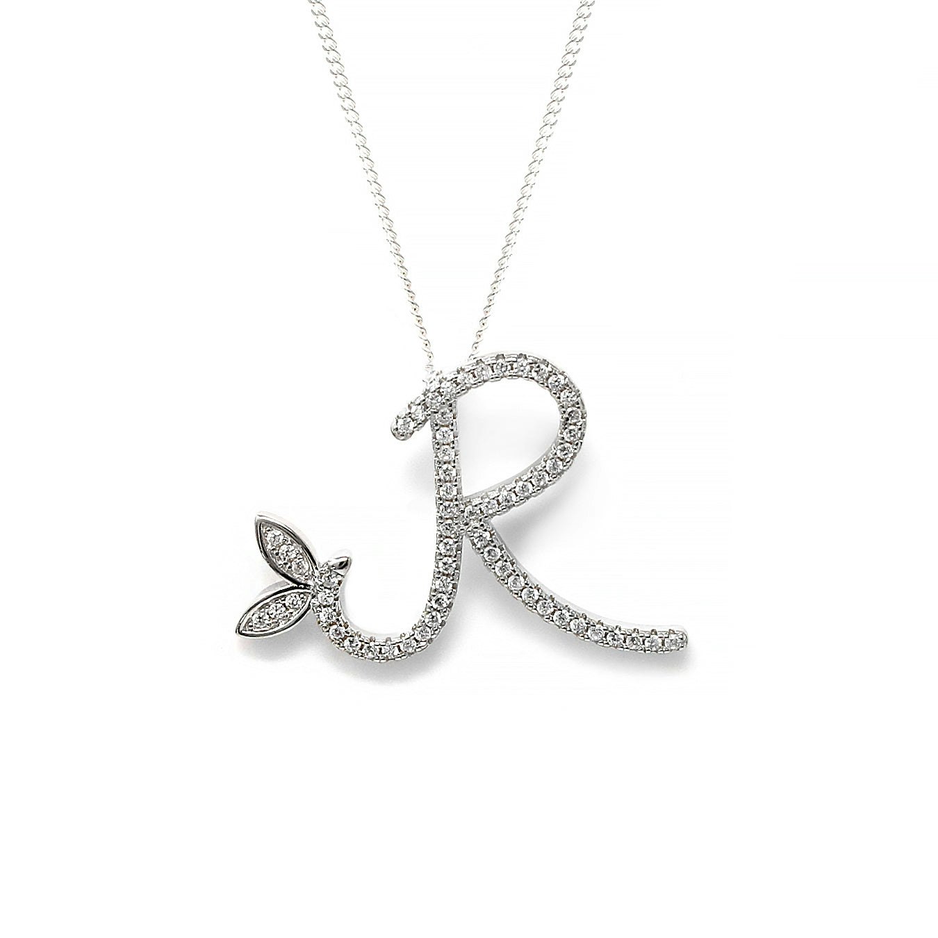 Say It With Silver 1 Inch Winged Full Cz Stones Initial Necklace - Sterling - R