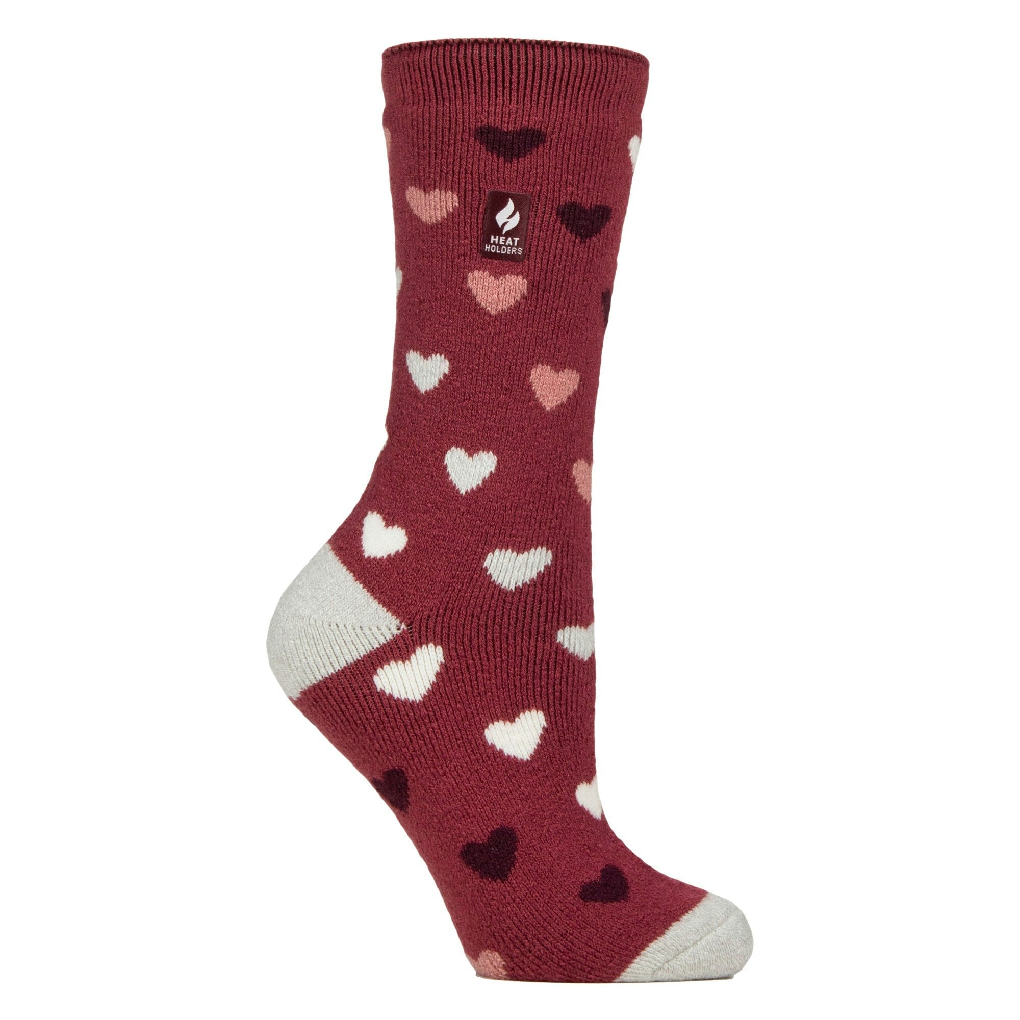 Heat Holders Women's Pink Thermal Lite Patterned Socks For Winter - Hearts - 4-8 Uk